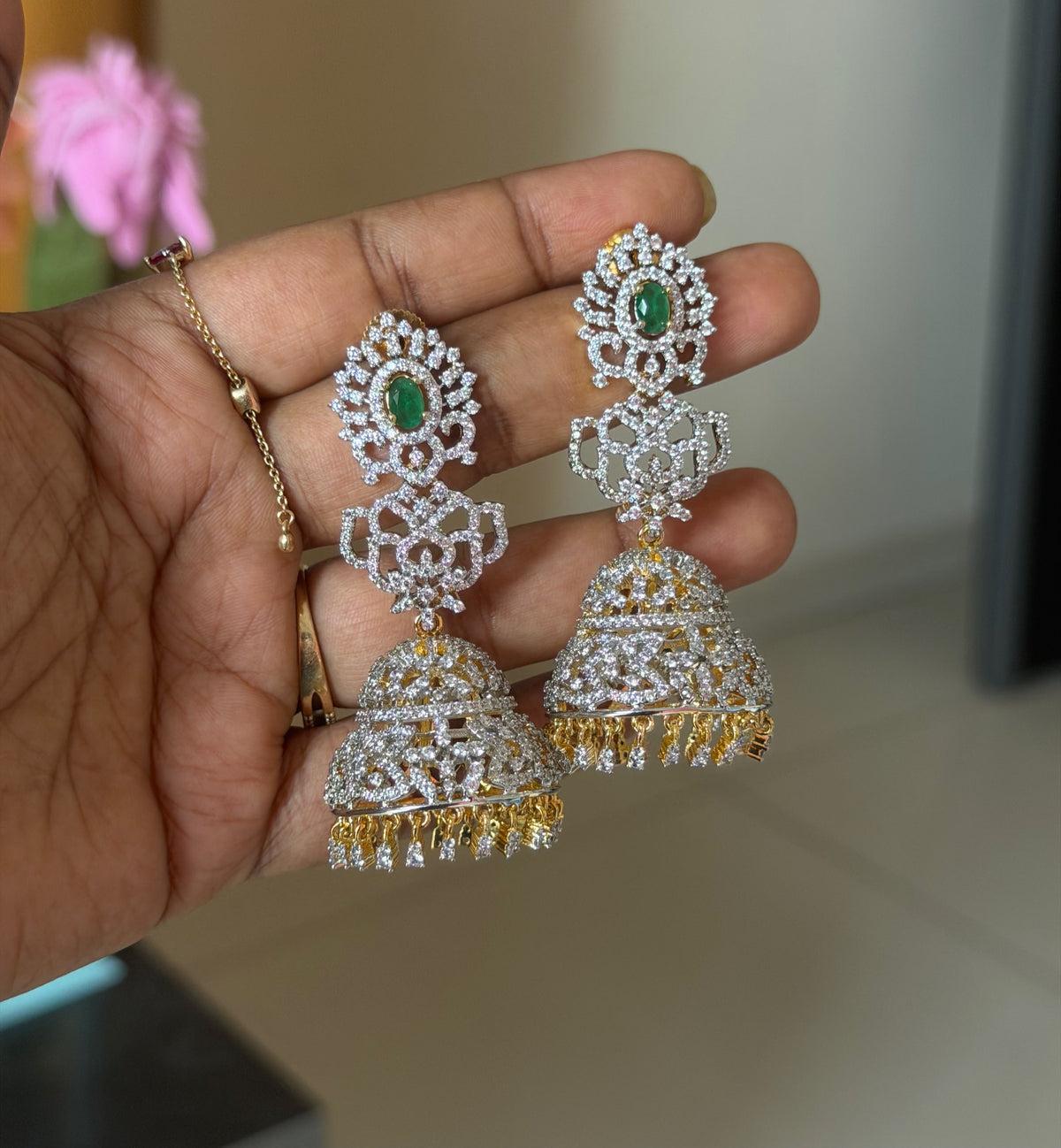 Diamond finish long jhumkas 7