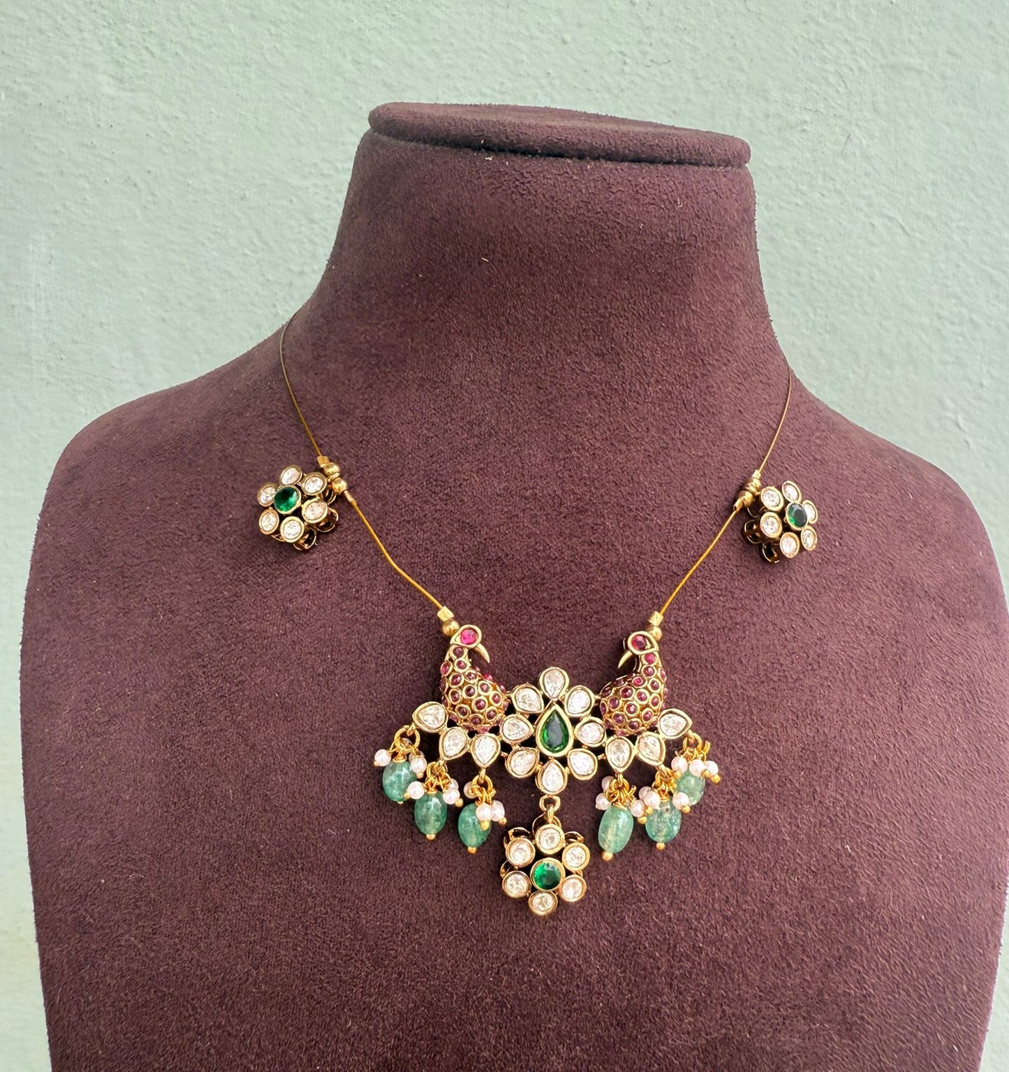 Dual peacock moissanite flower invisible necklace