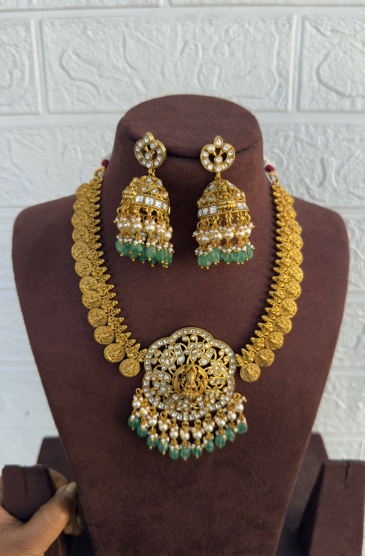 Lakshmi kasu white real kundan necklace with jhumkas
