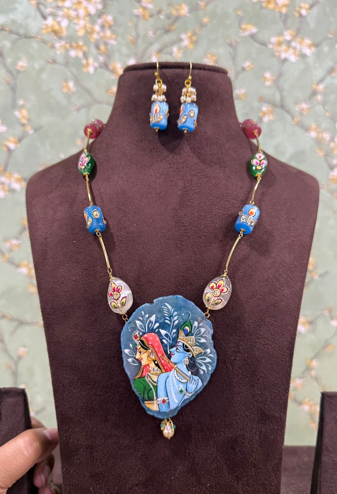 Lord Radha Krishna fusion necklace with earrings