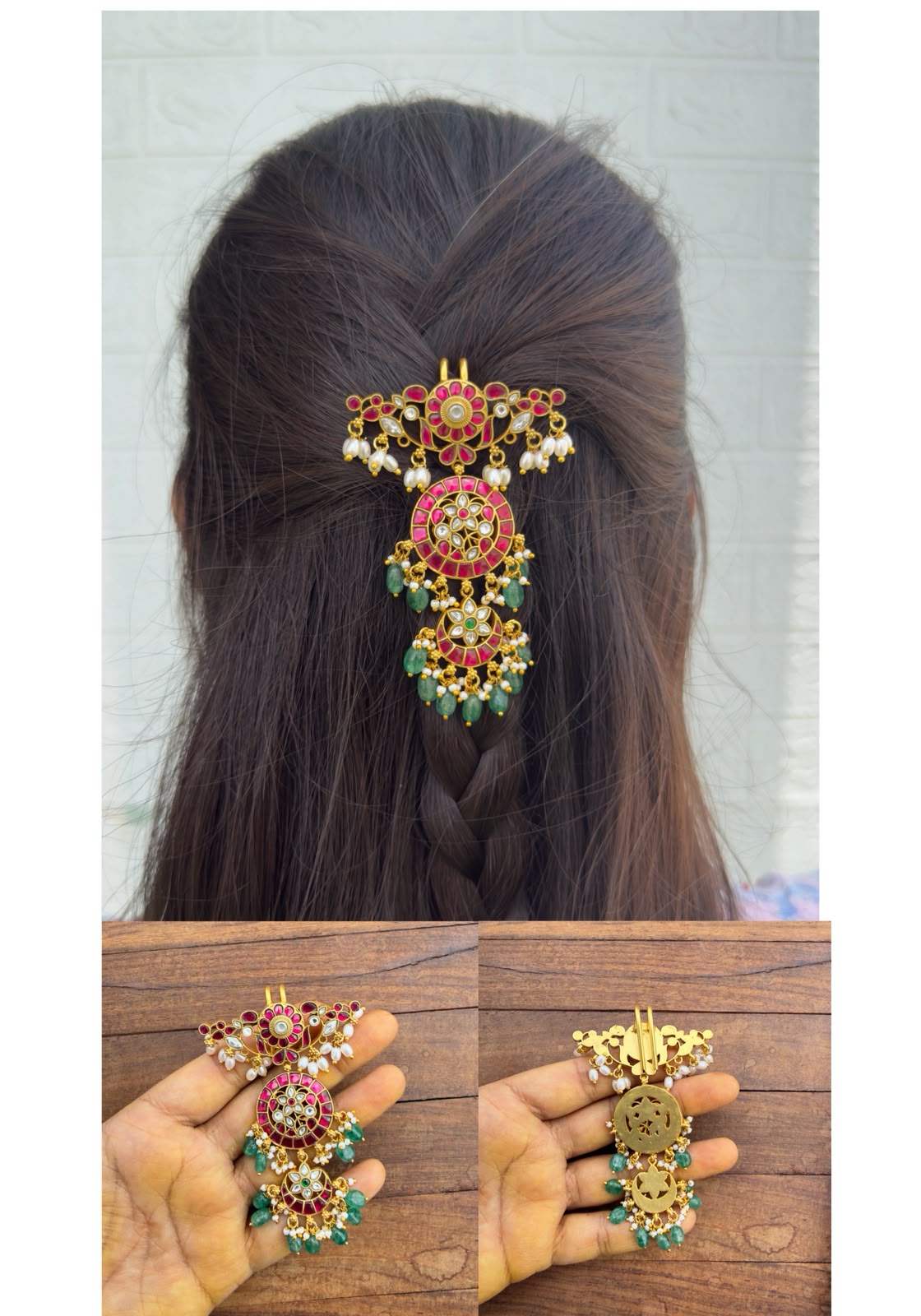 Three layered flower real kundan hair pin / Hair accessory