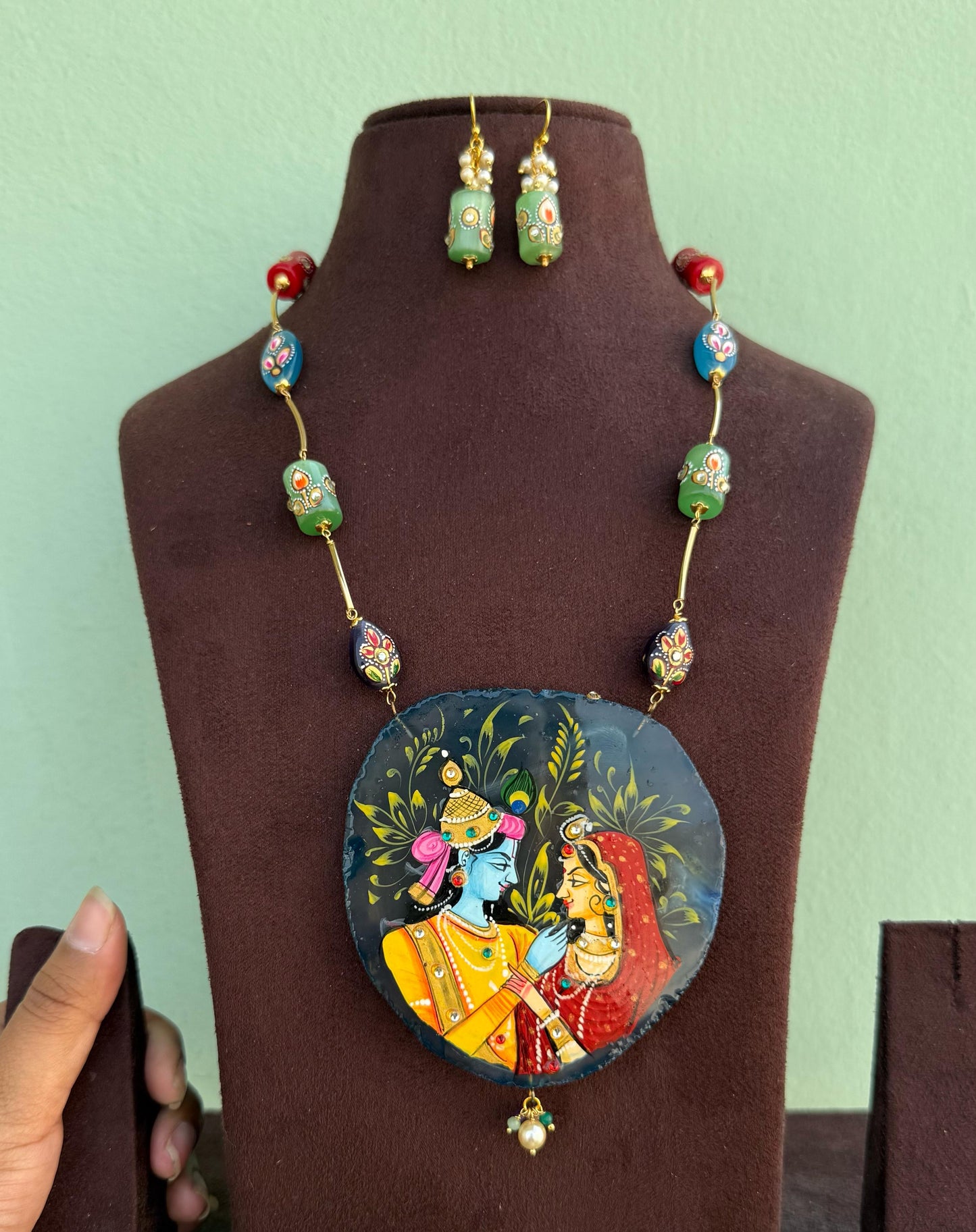 Lord Radha Krishna fusion necklace with earrings