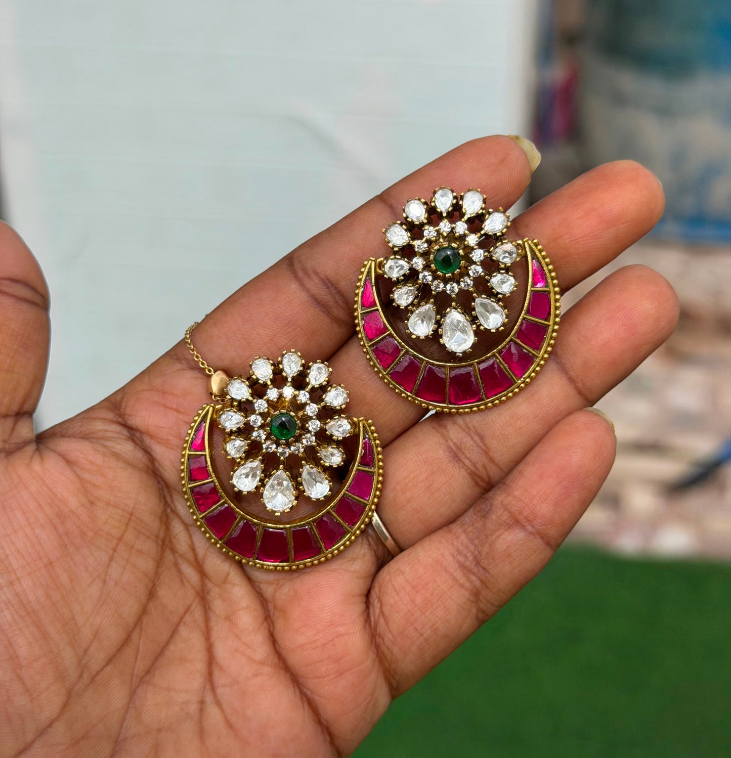 Real kundan chandbali moissanite big size studs