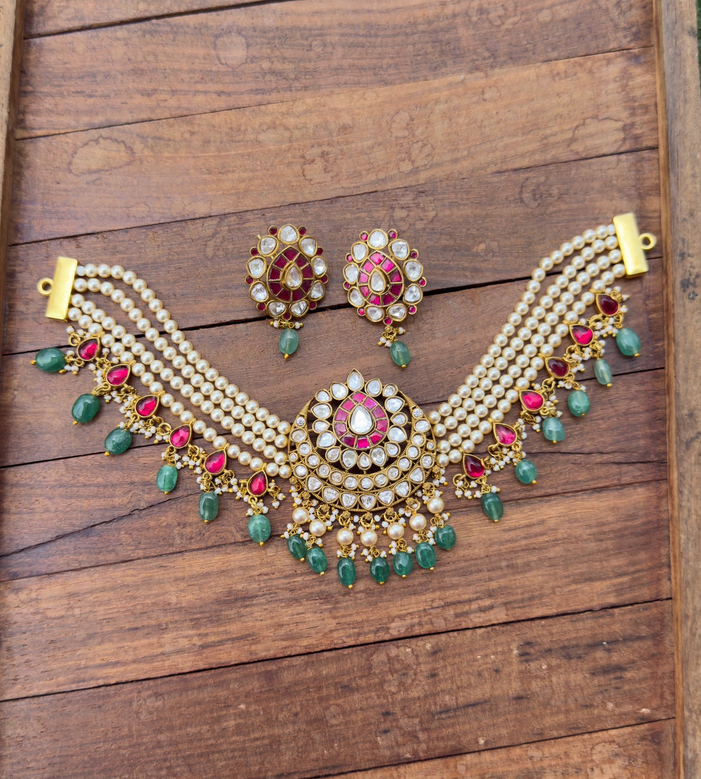 Real kundan chandbali moissanite choker with earrings design2