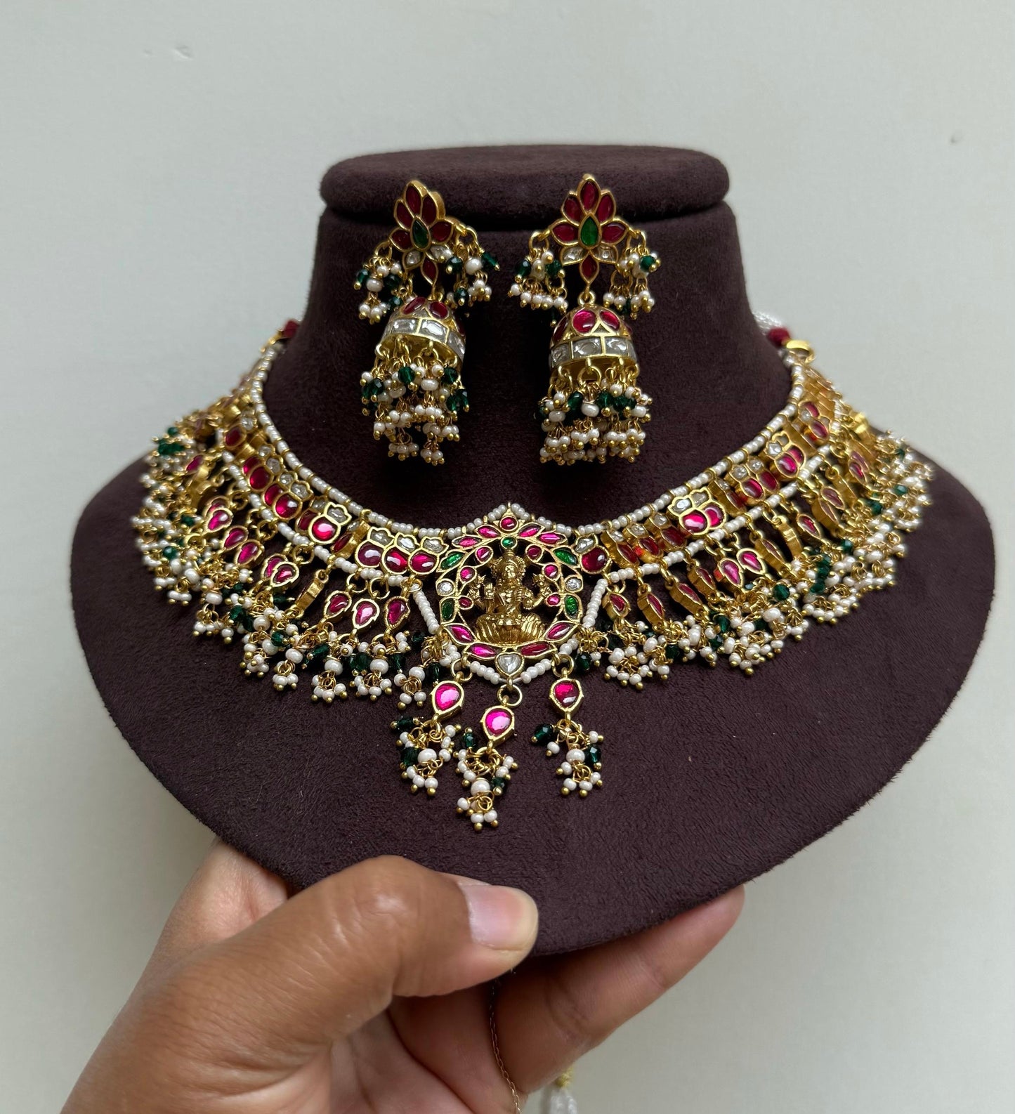 Lakshmi devi real kundan guttapusalu heavy necklace with jhumkas