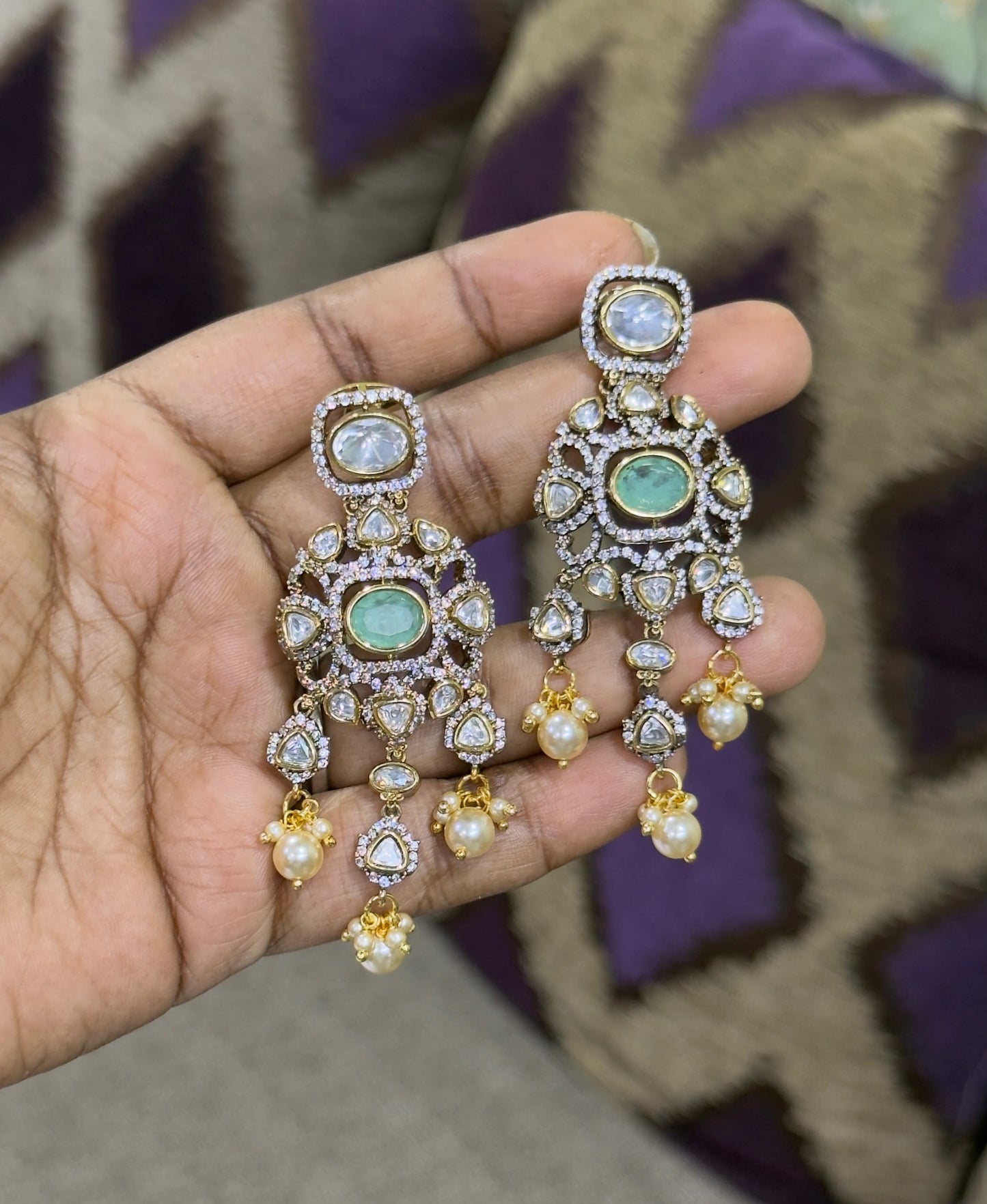 Mint green polki partywear dangler earrings