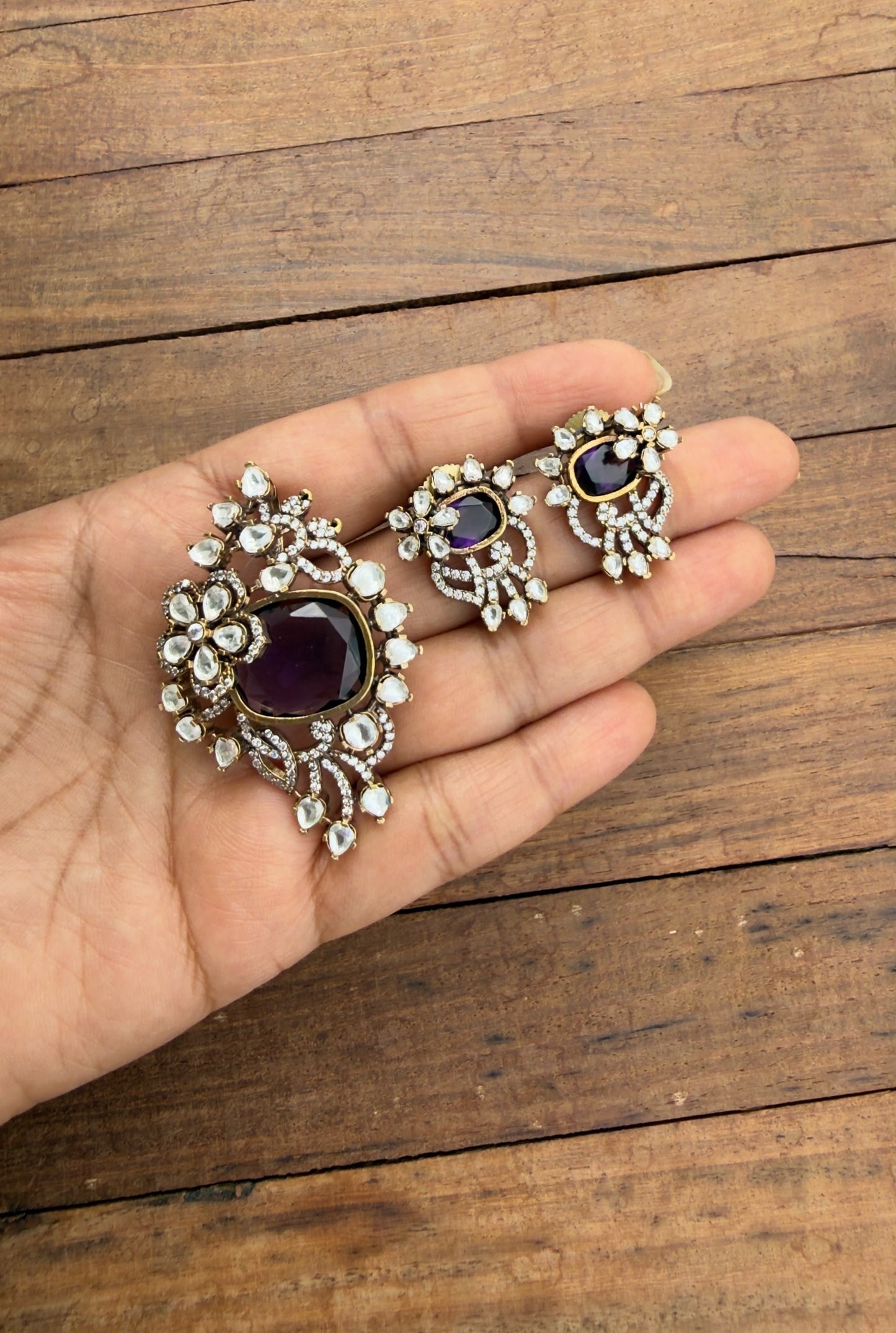 Moissanite doublet stone flower locket combo