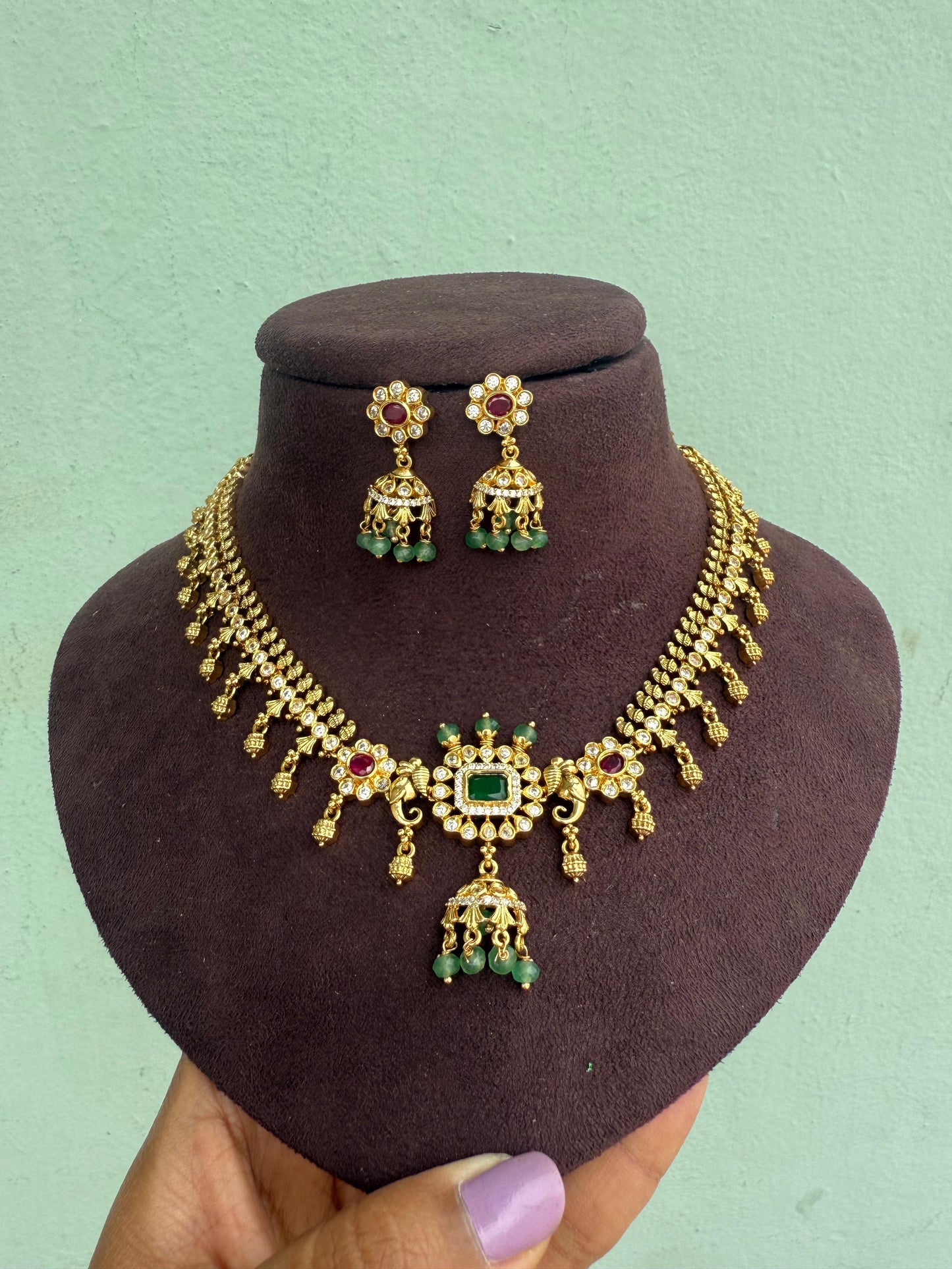 Elephant victorian antique necklace with jhumkas