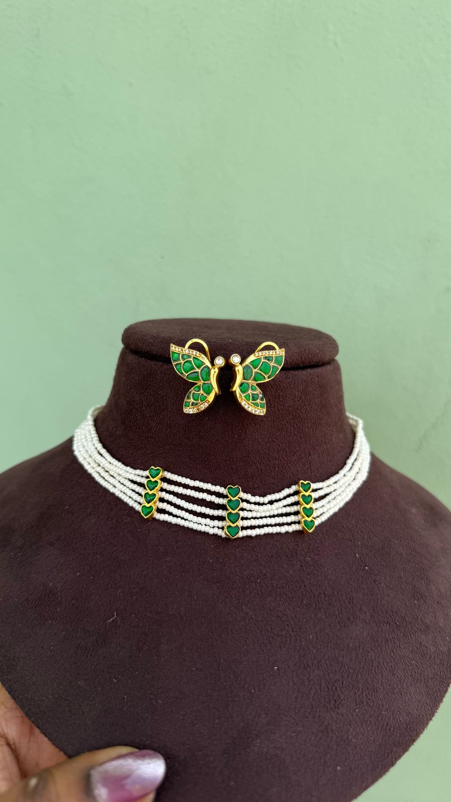 five layered pearls Heart real Kundan choker with butterfly studs
