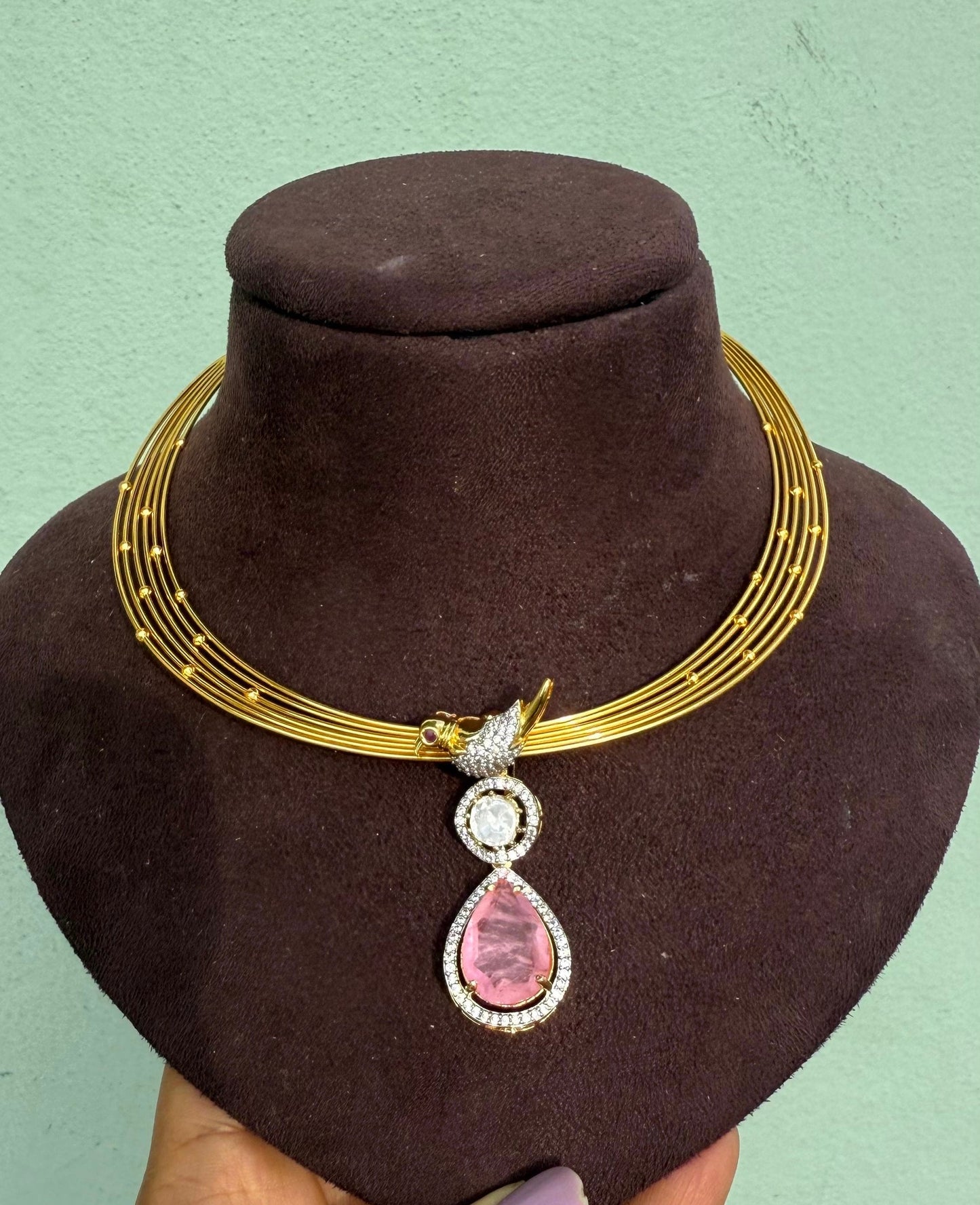 Pink parrot mossanite locket with stylish hasli