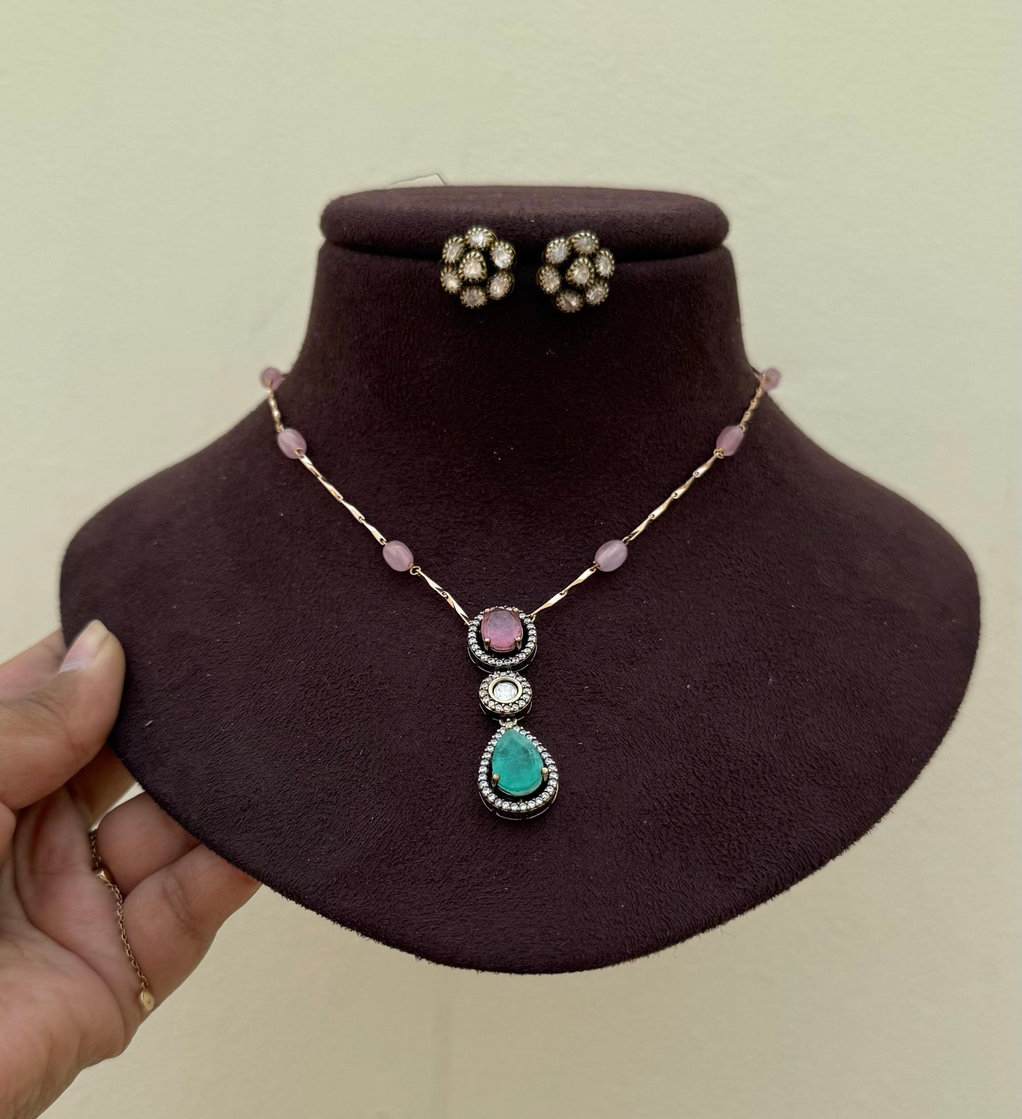 designer two douplet stone moissanite chain with studs
