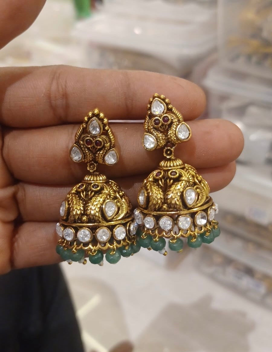 Peacock moissanite antique affordable jhumkas