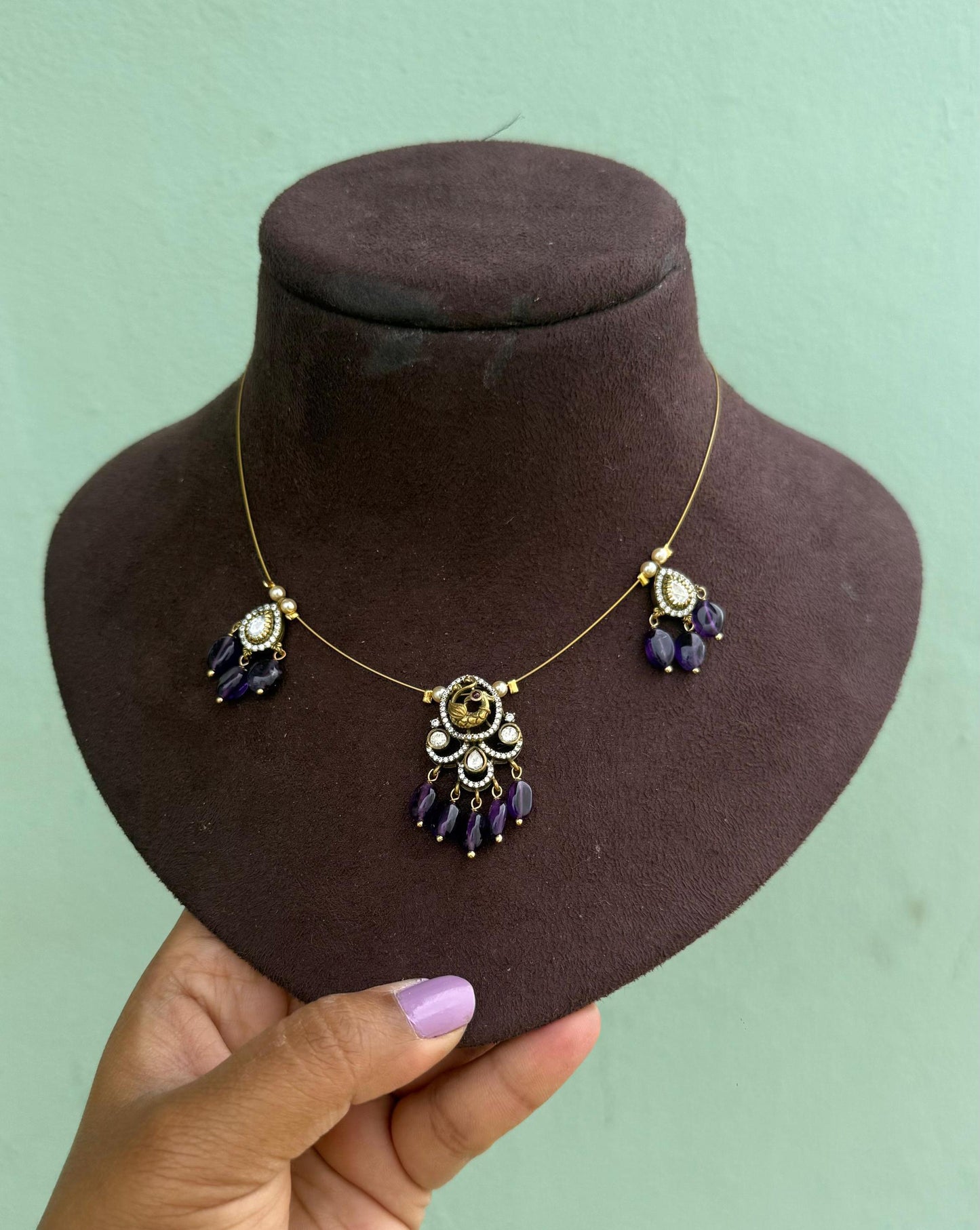 Peacock pearl drops invisible necklace