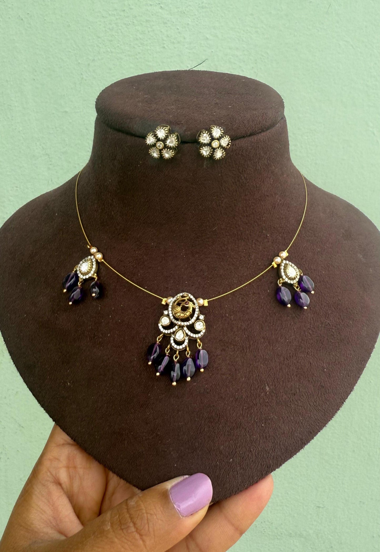 Peacock pearl drops invisible necklace
