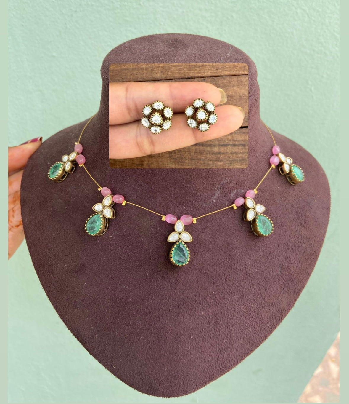 Two shaded moissanite pearl drop invisible necklace