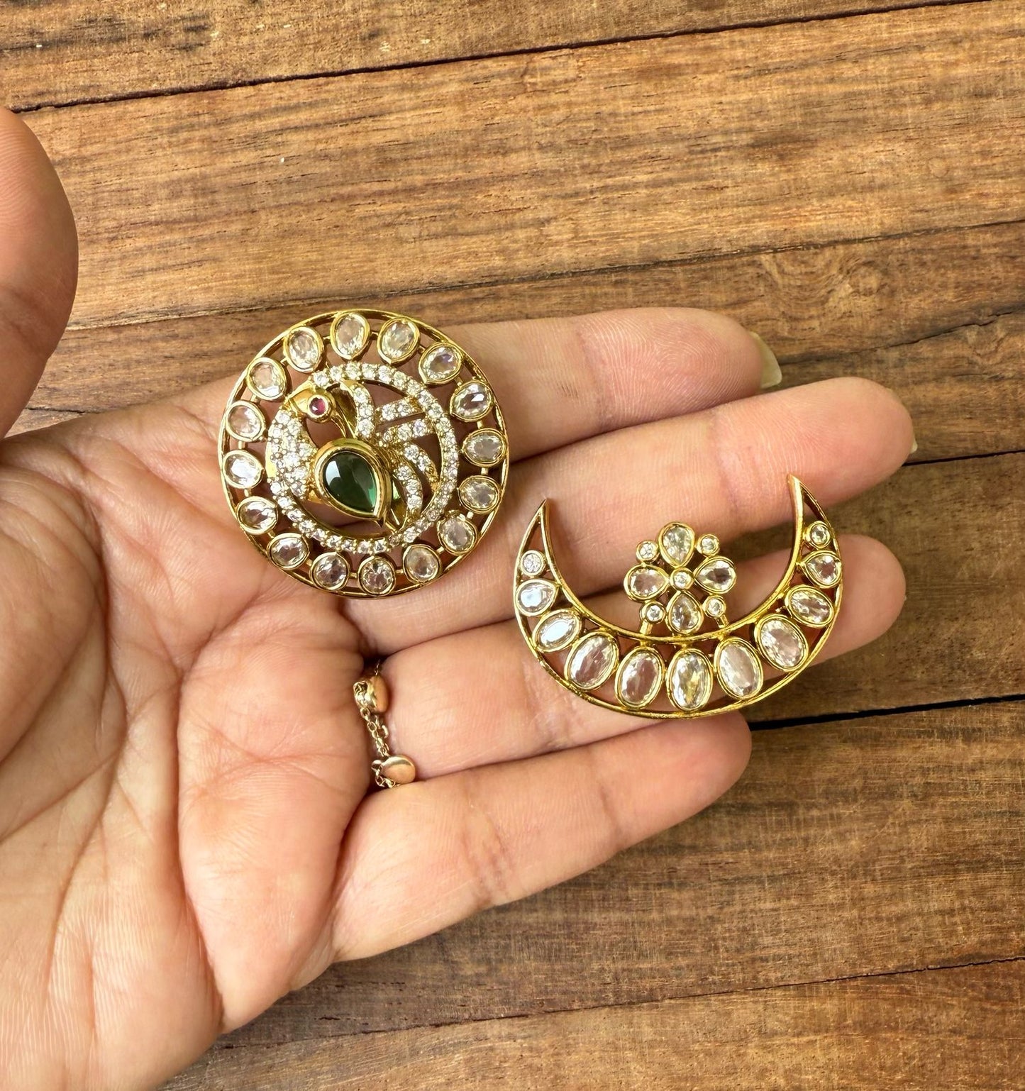 Uncut kundan peacock suruyudu chandrudu(sun moon) hair accessory