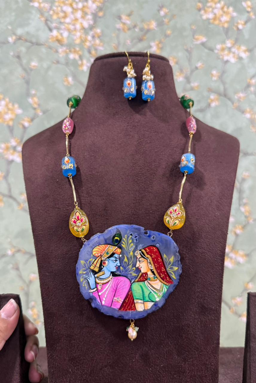 Lord Radha Krishna fusion necklace with earrings