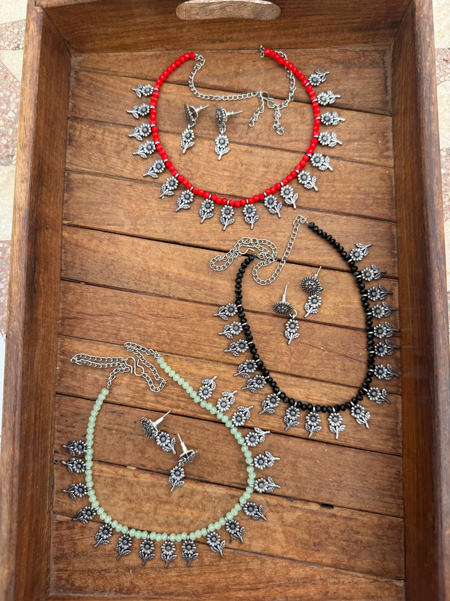 Sunflower beaded oxidised 150 necklace