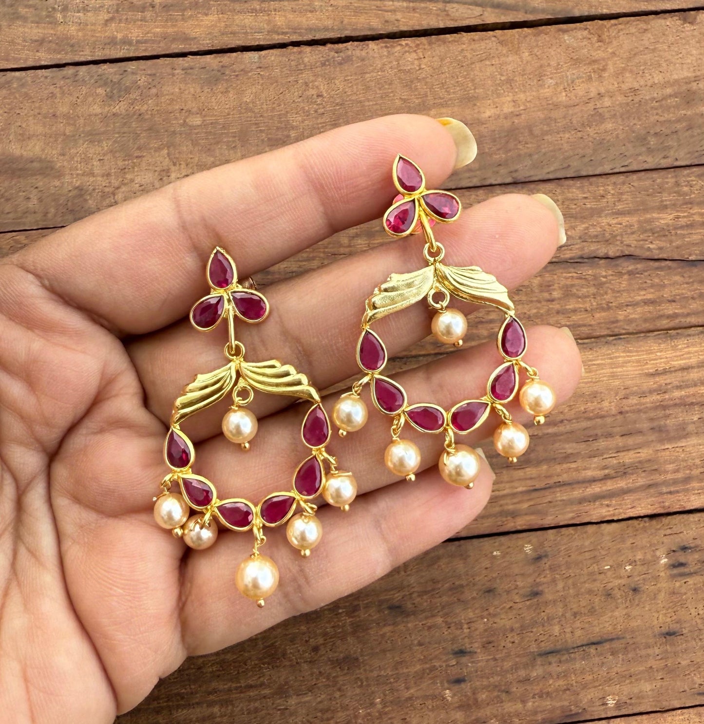 Three stone detachable gold replica chandbalis
