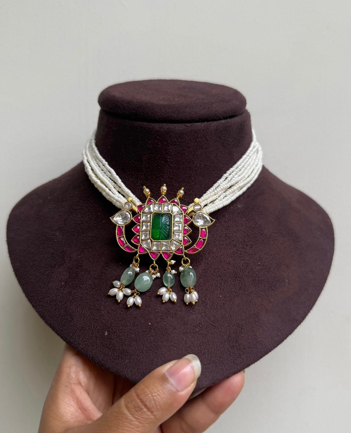 2 in 1 flower engraved dual parrot real kundan choker / necklace