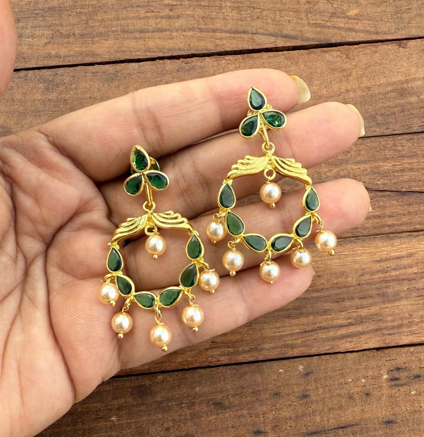 Three stone detachable gold replica chandbalis