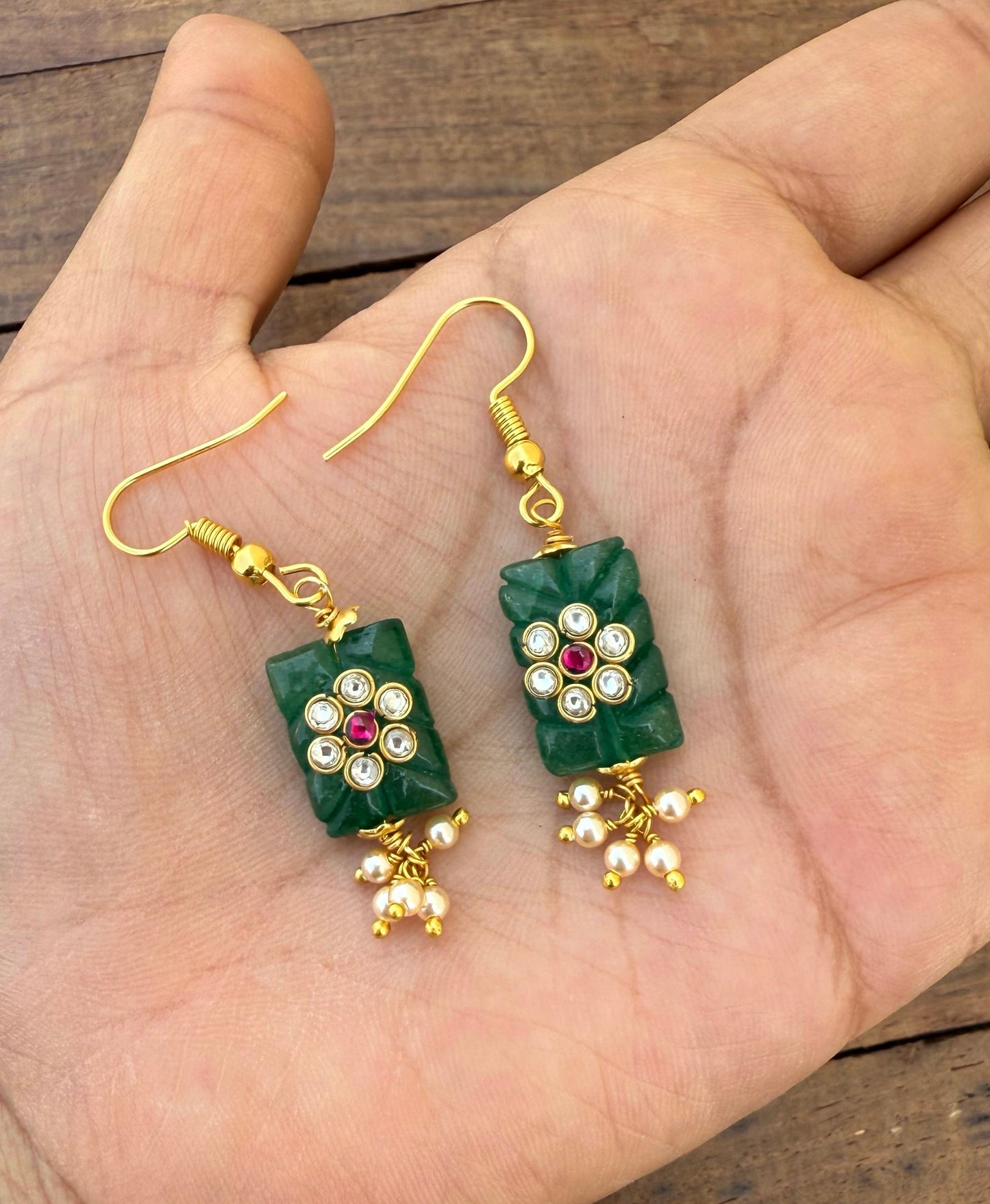 Rectangle real kundan embossed dailywear hooks