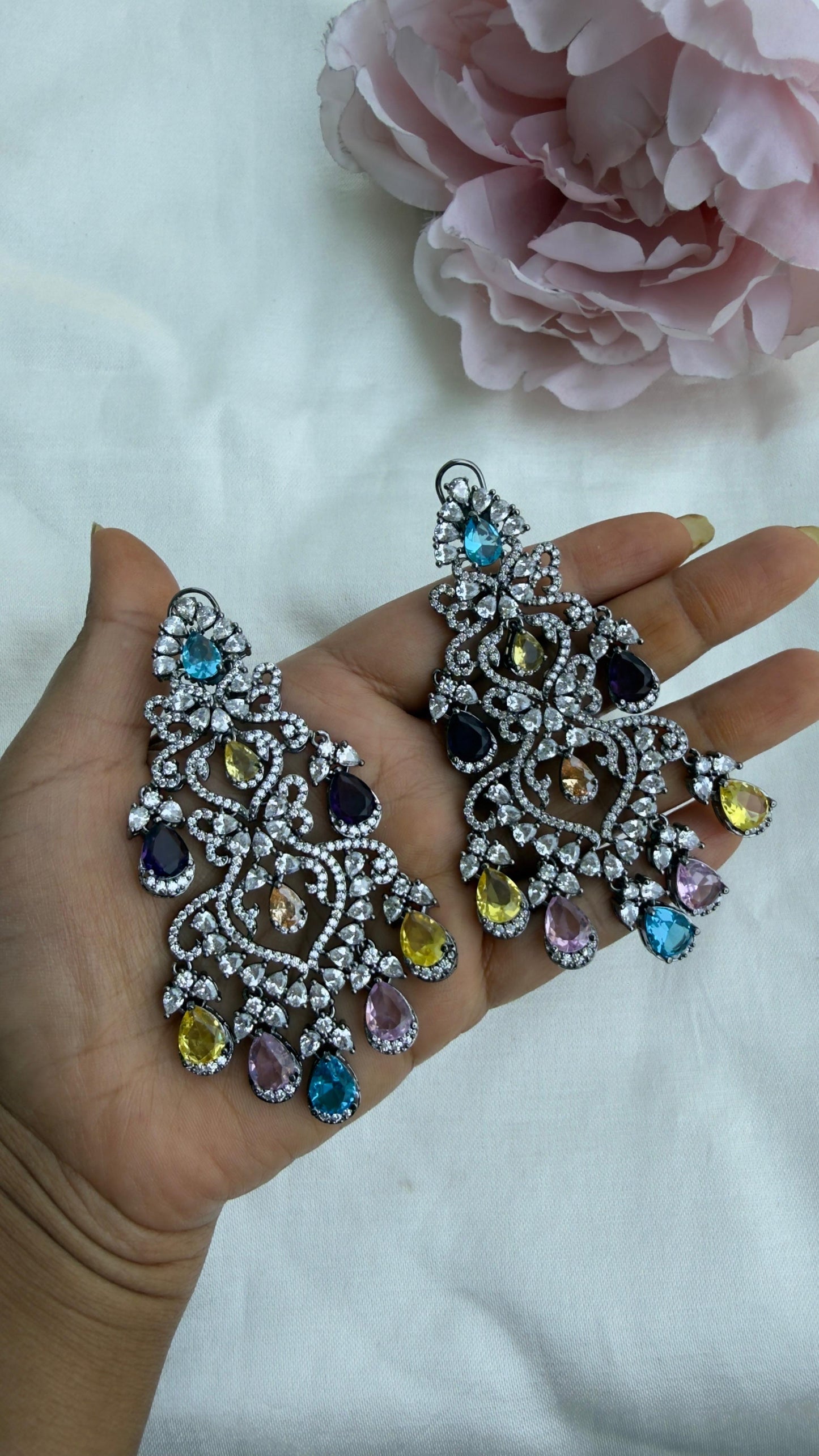 sparkling zircon pastel multi two layered chandbalis