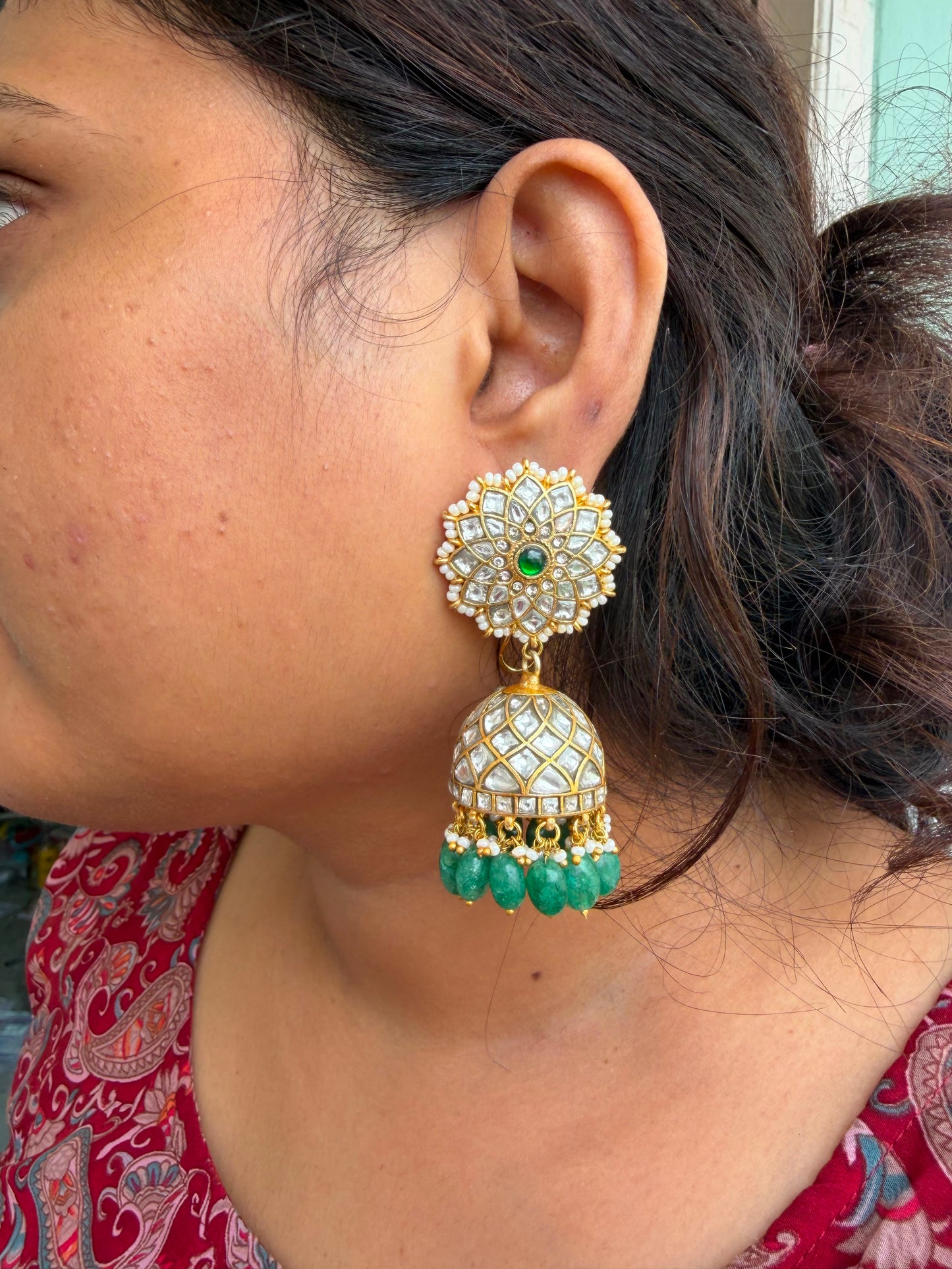 Maharani real kundan white jhumkas