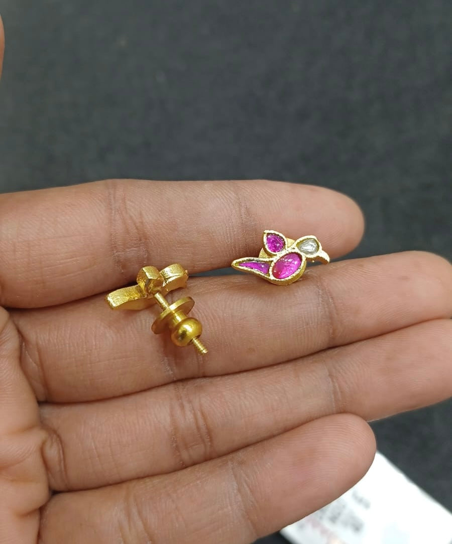 Cute small real kundan parrot studs 5