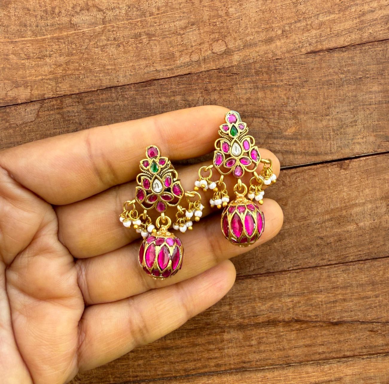 Ruby love real kundan designer earrings
