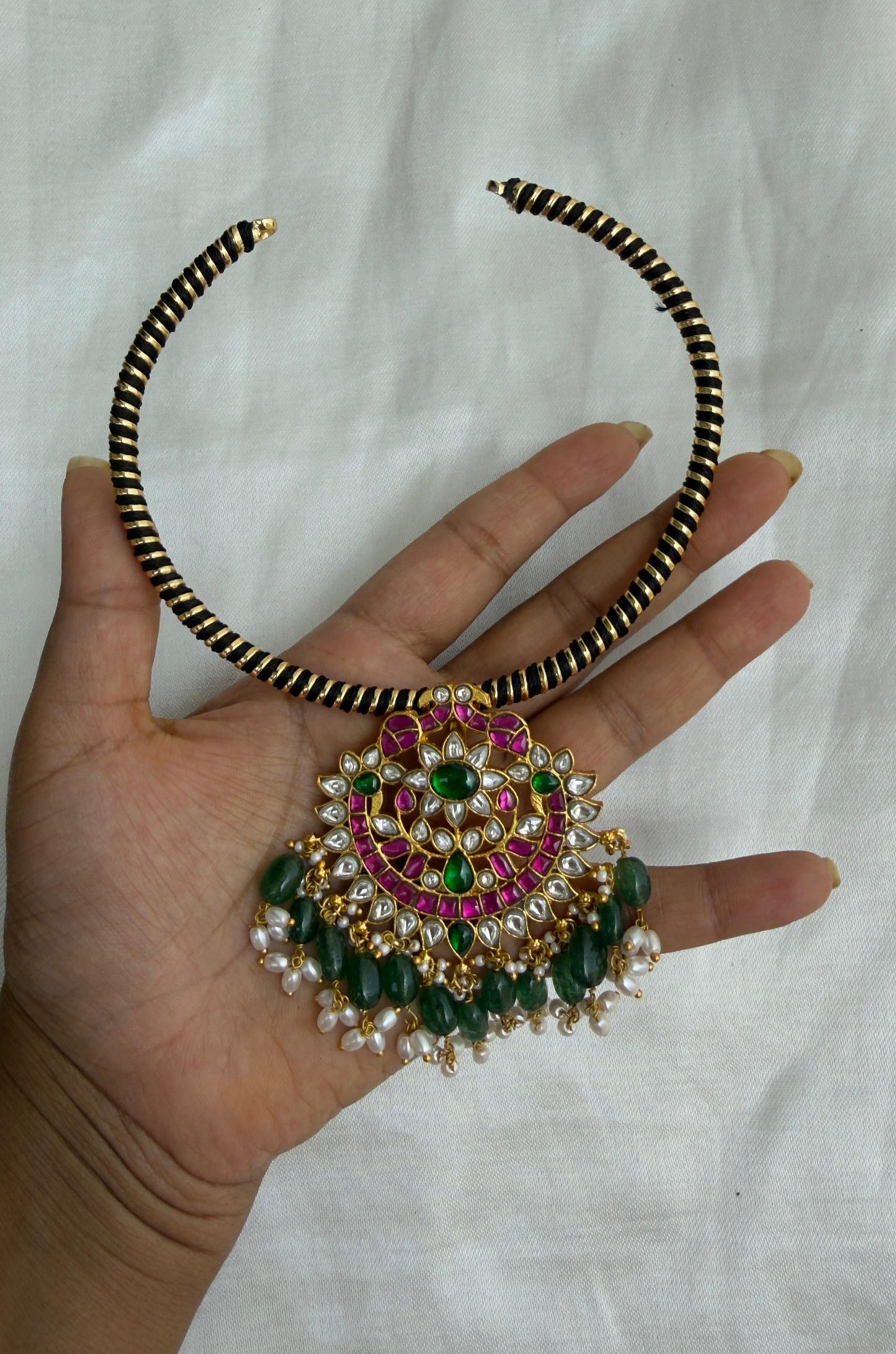 Dual peacock flower real kundan locket design5