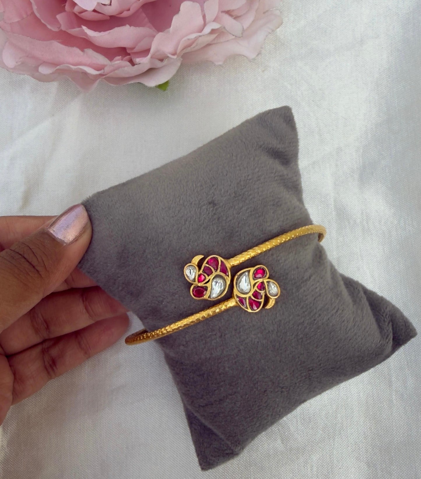 Swan real kundan adjustable bracelet/kada