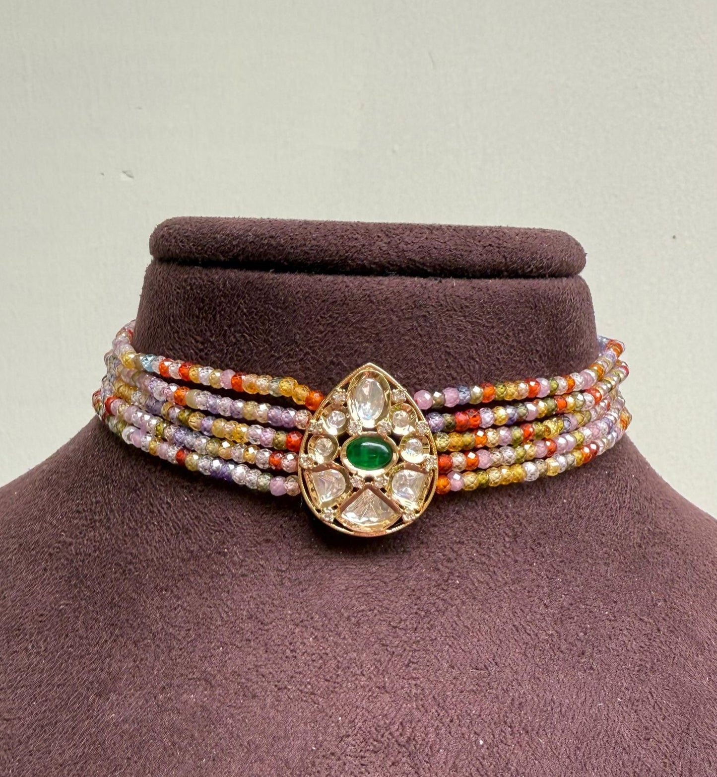 Pastel cz beads multi coloured choker
