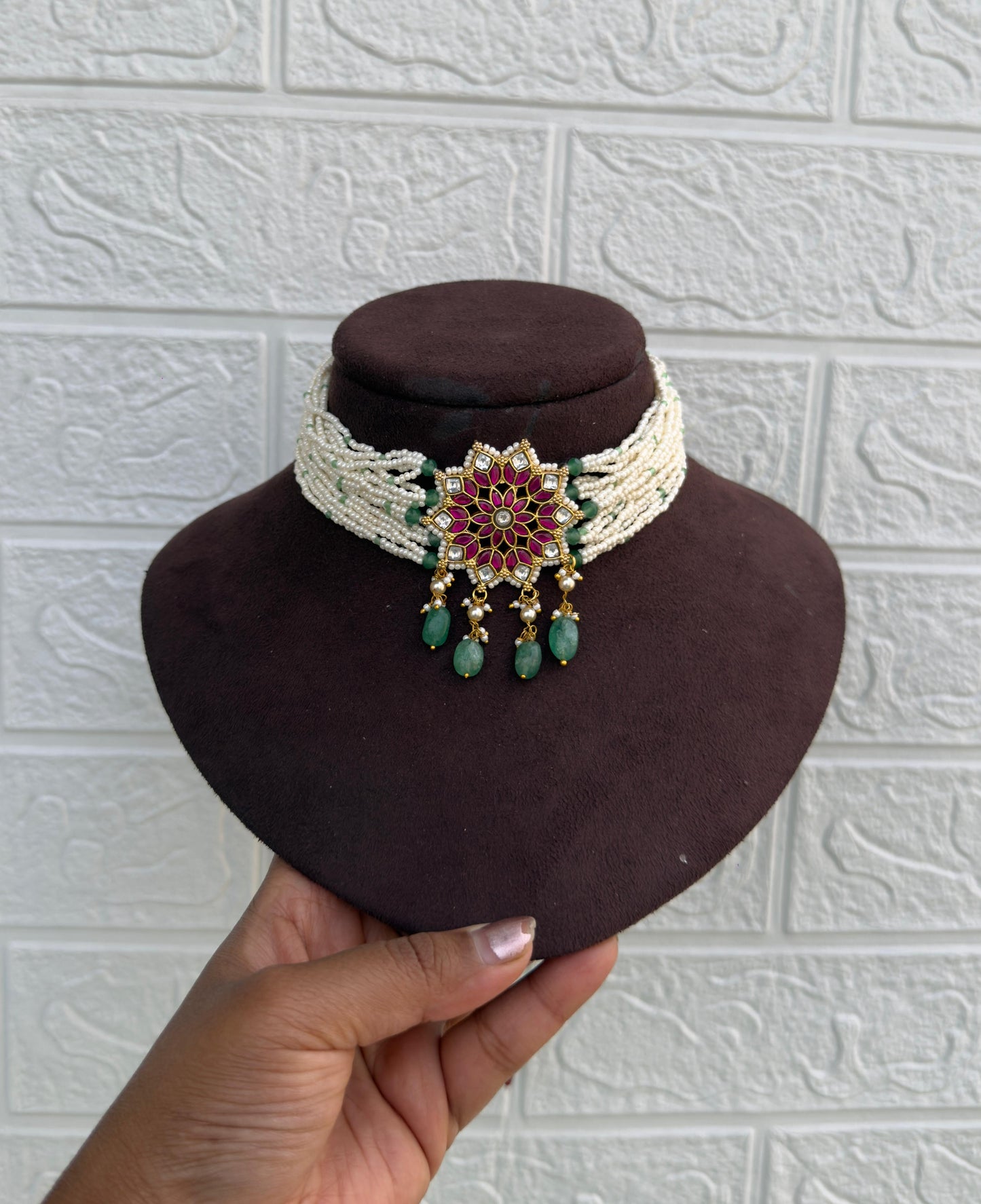 Oversized flower real Kundan heavy pearl choker