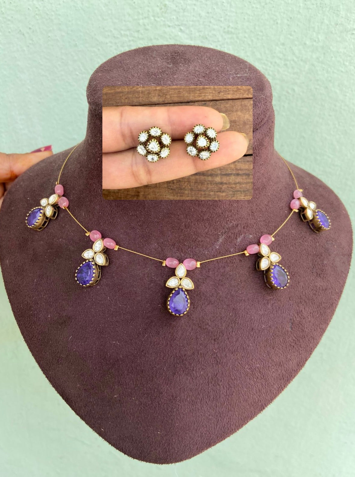 Two shaded moissanite pearl drop invisible necklace