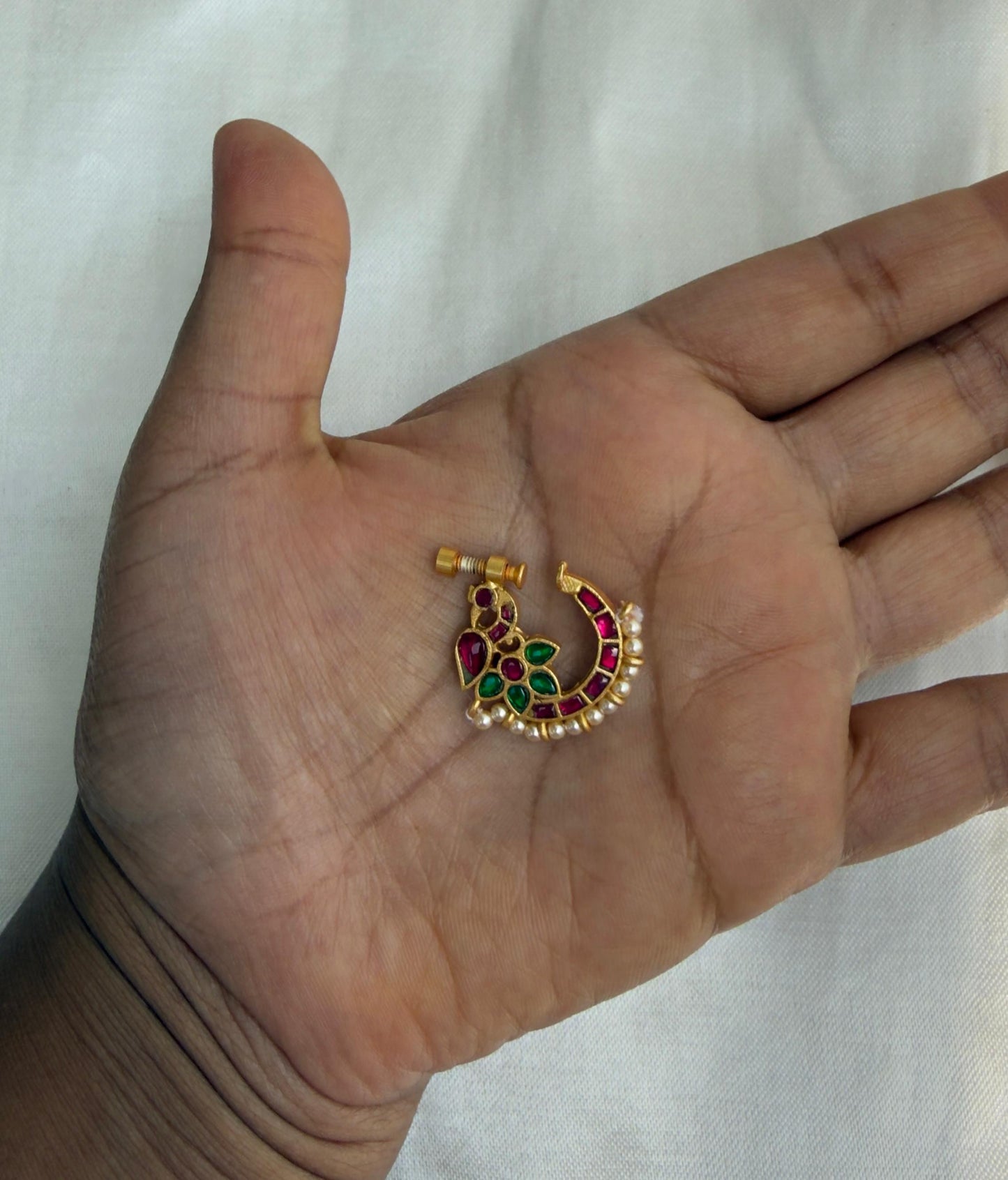 Real kundan flower peacock nosepin design2
