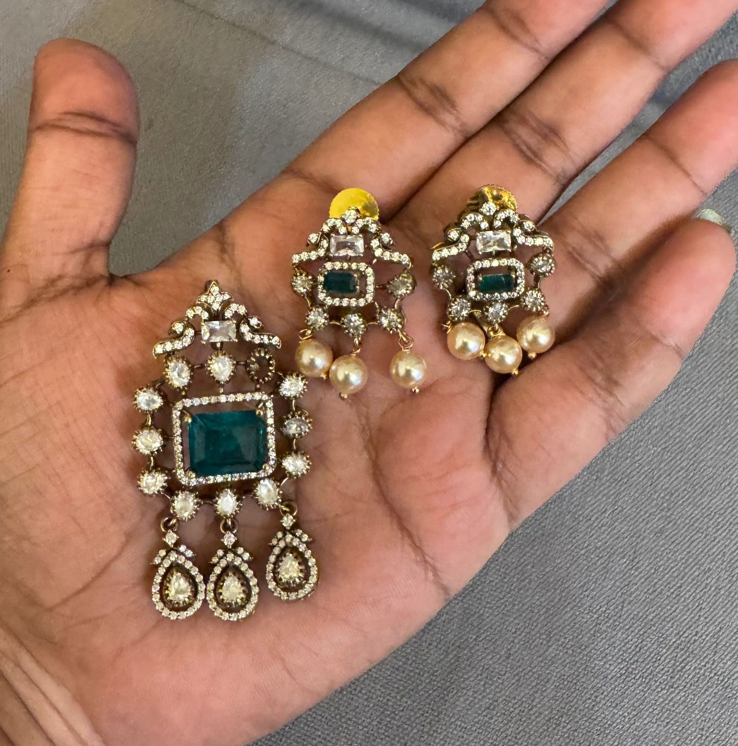 Moissanite affordable doublet stone locket combo with earrings