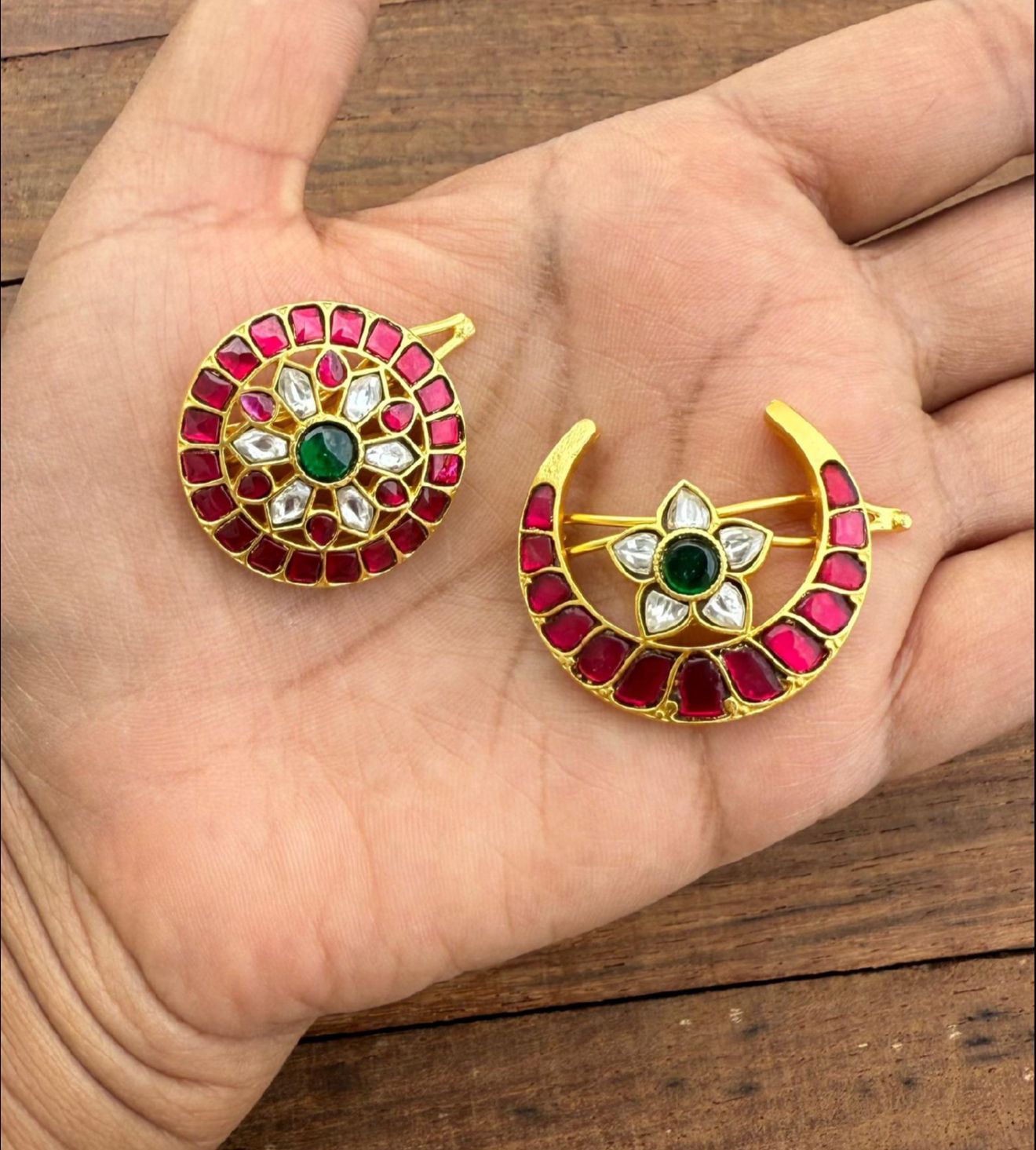 Sun moon hair accessory real kundan 6
