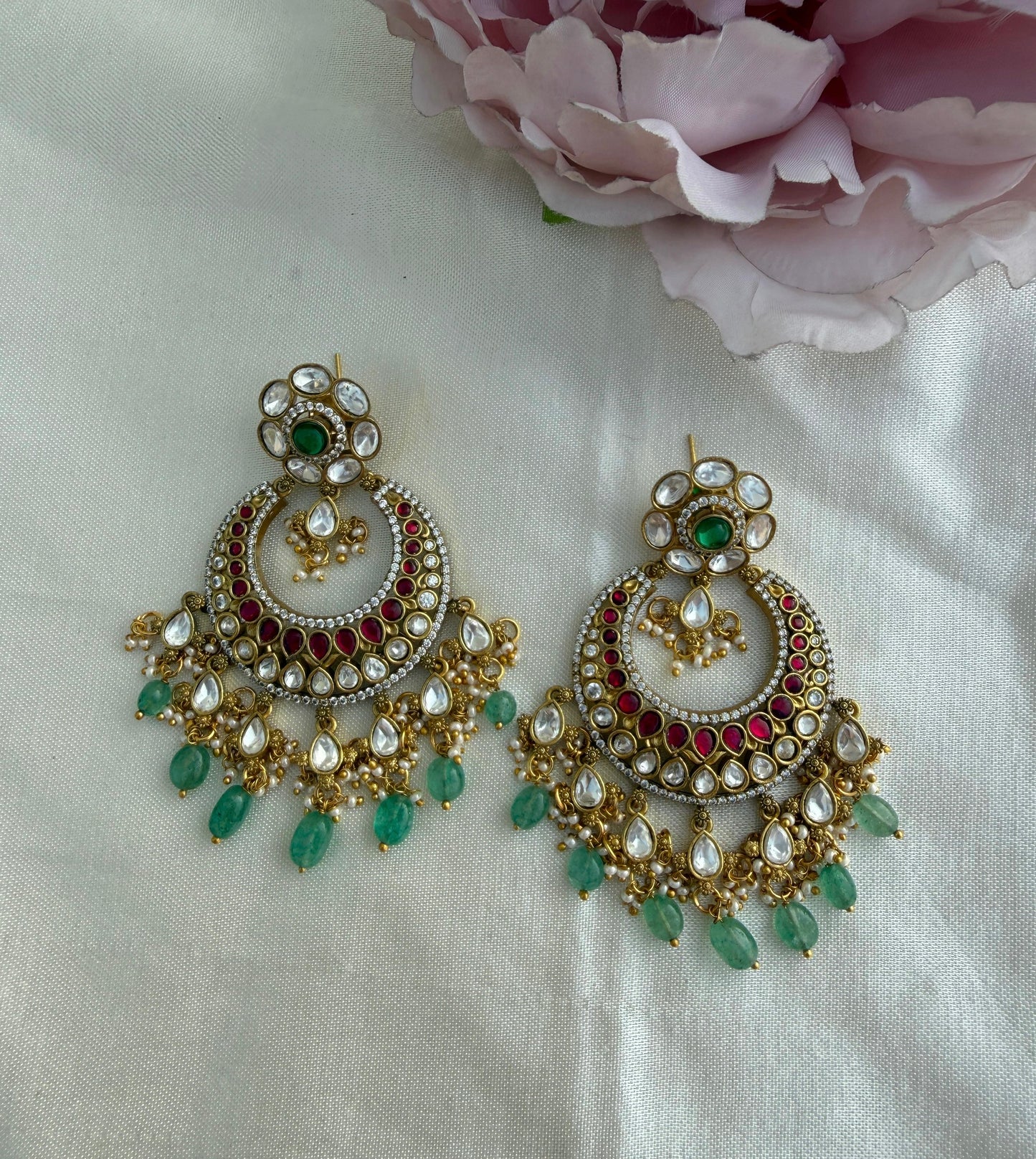 Polki kundan moissanite real kundan flower chandbalis