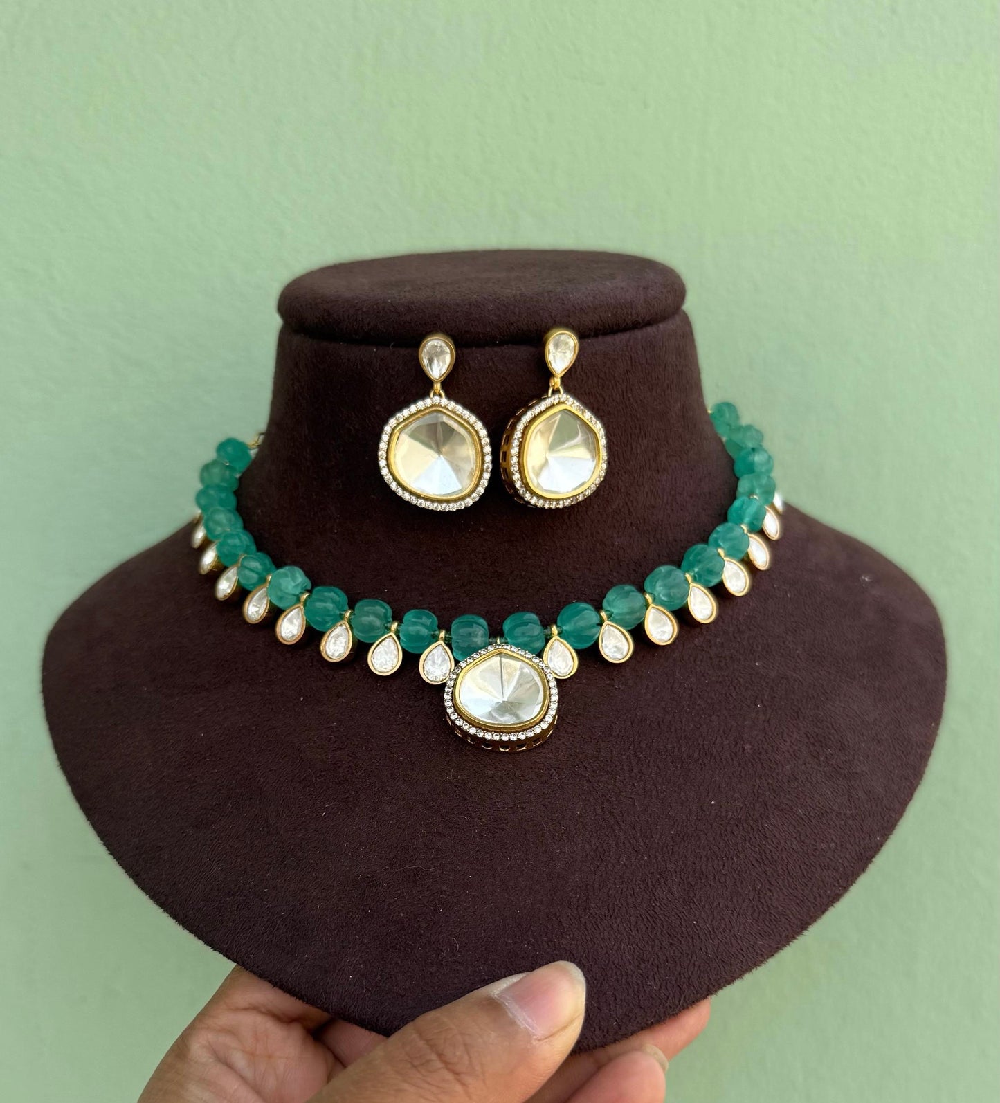 Pumpkin beaded kundan fusion necklace