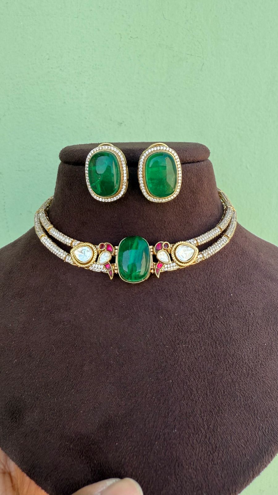 Designer Gattiva necklace with real Kundan parrot