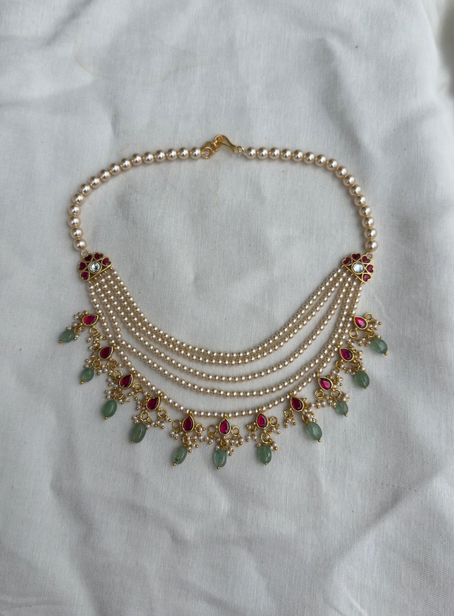 Five layered stylish simple real kundan swaroaski beads necklace design3