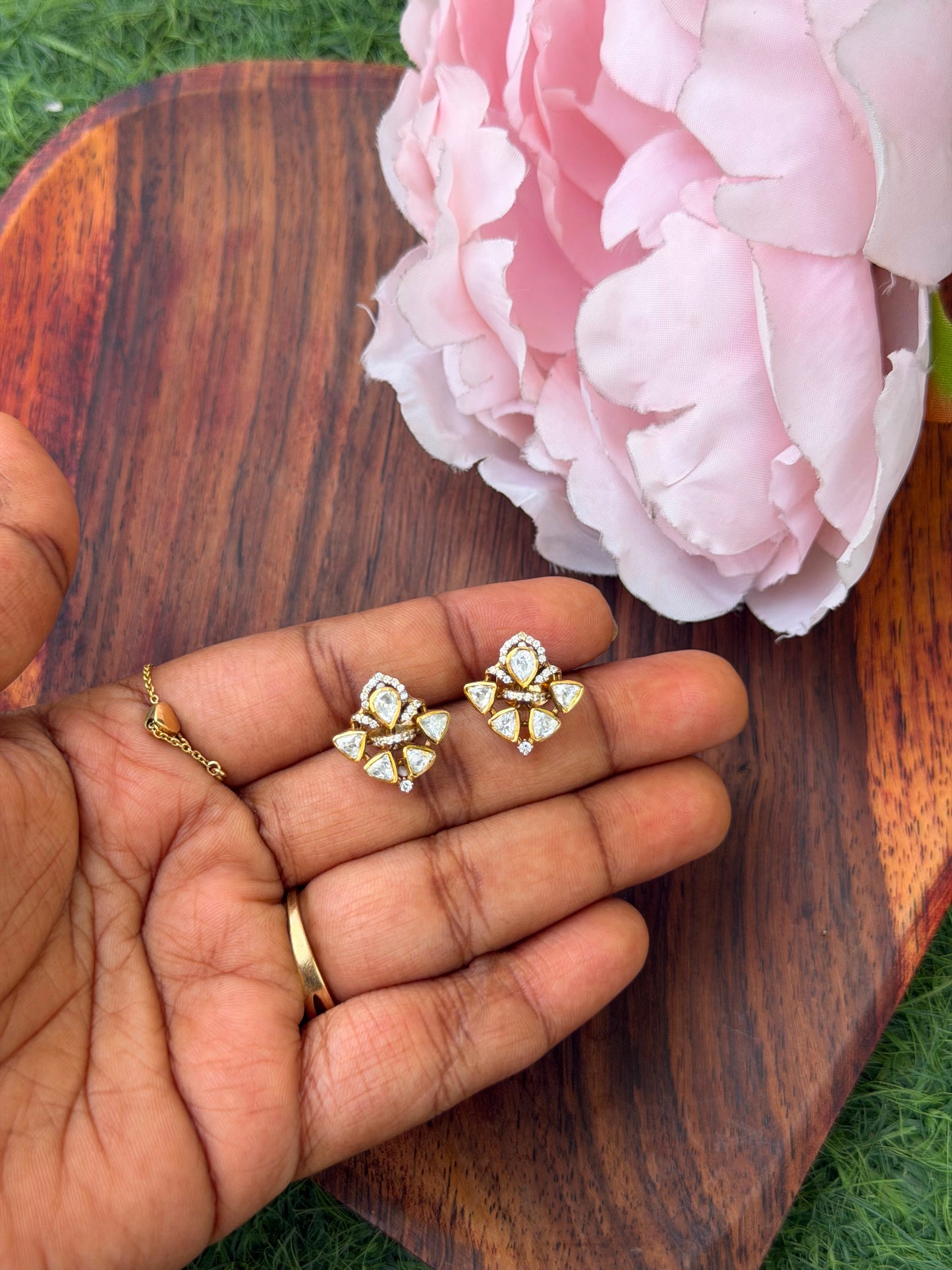 92.5 real silver four stone cute studs
