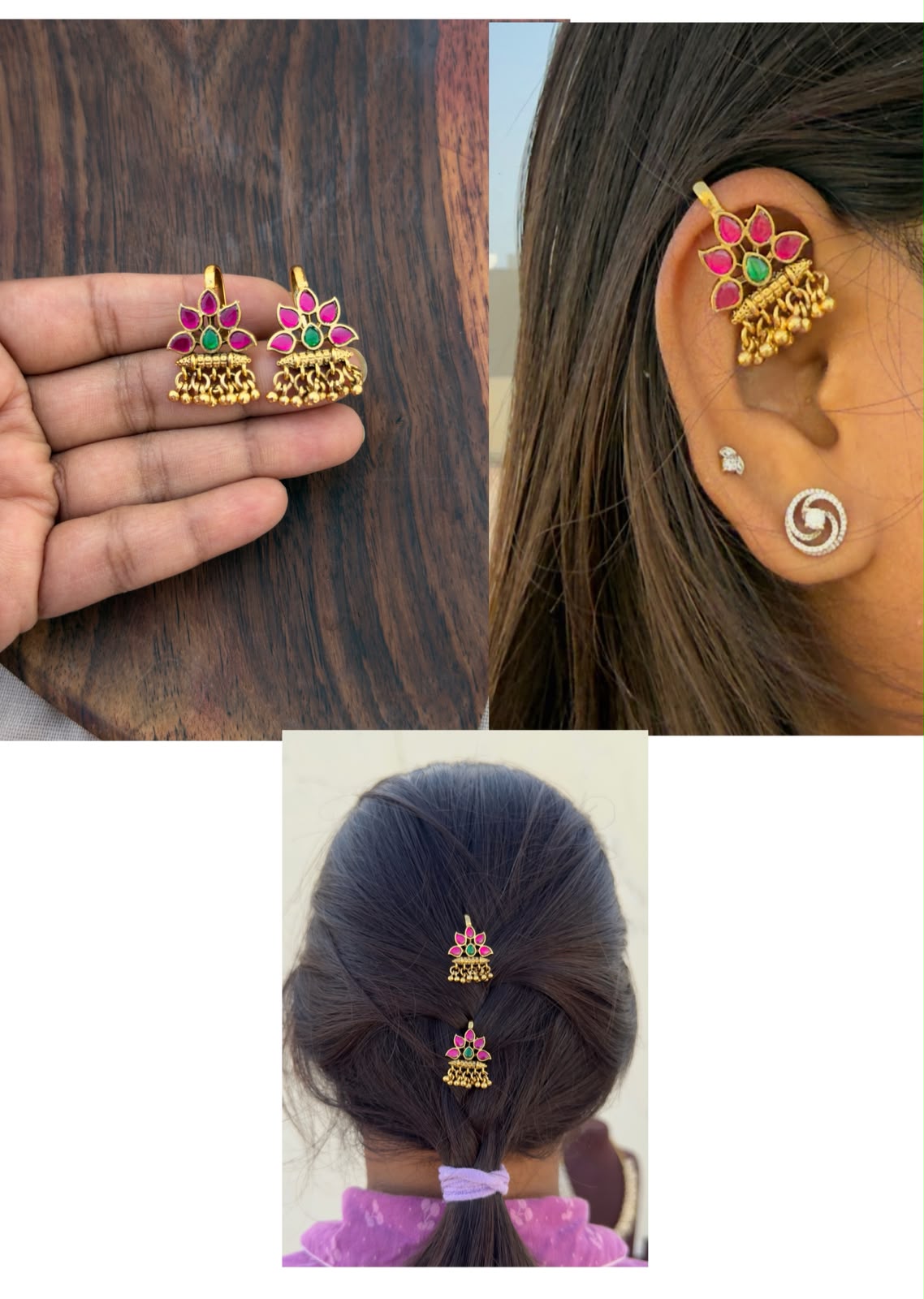 2 in 1 real kundan flower bugadis/hairpins