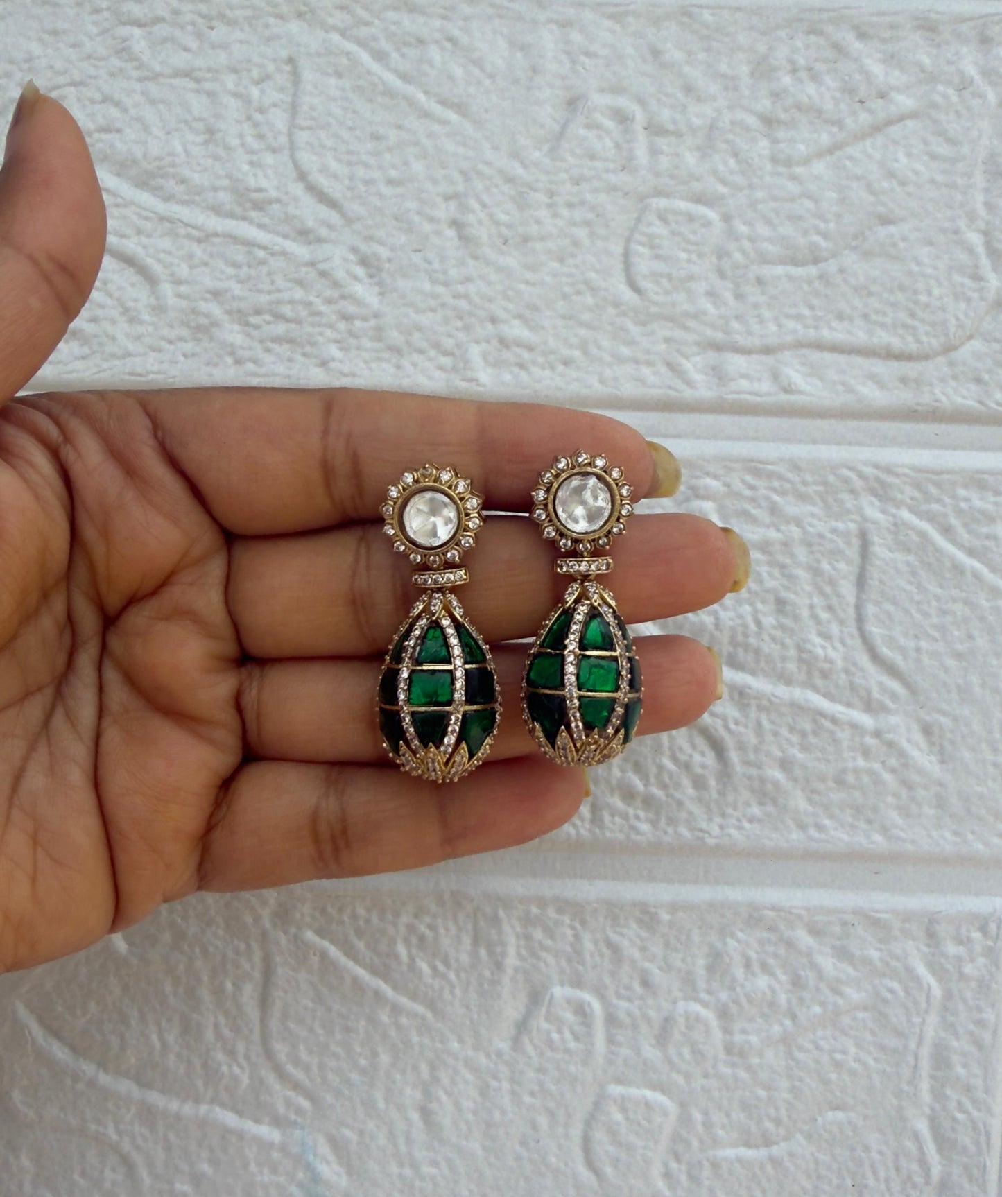 Designer oval real kundan indowestern earrings