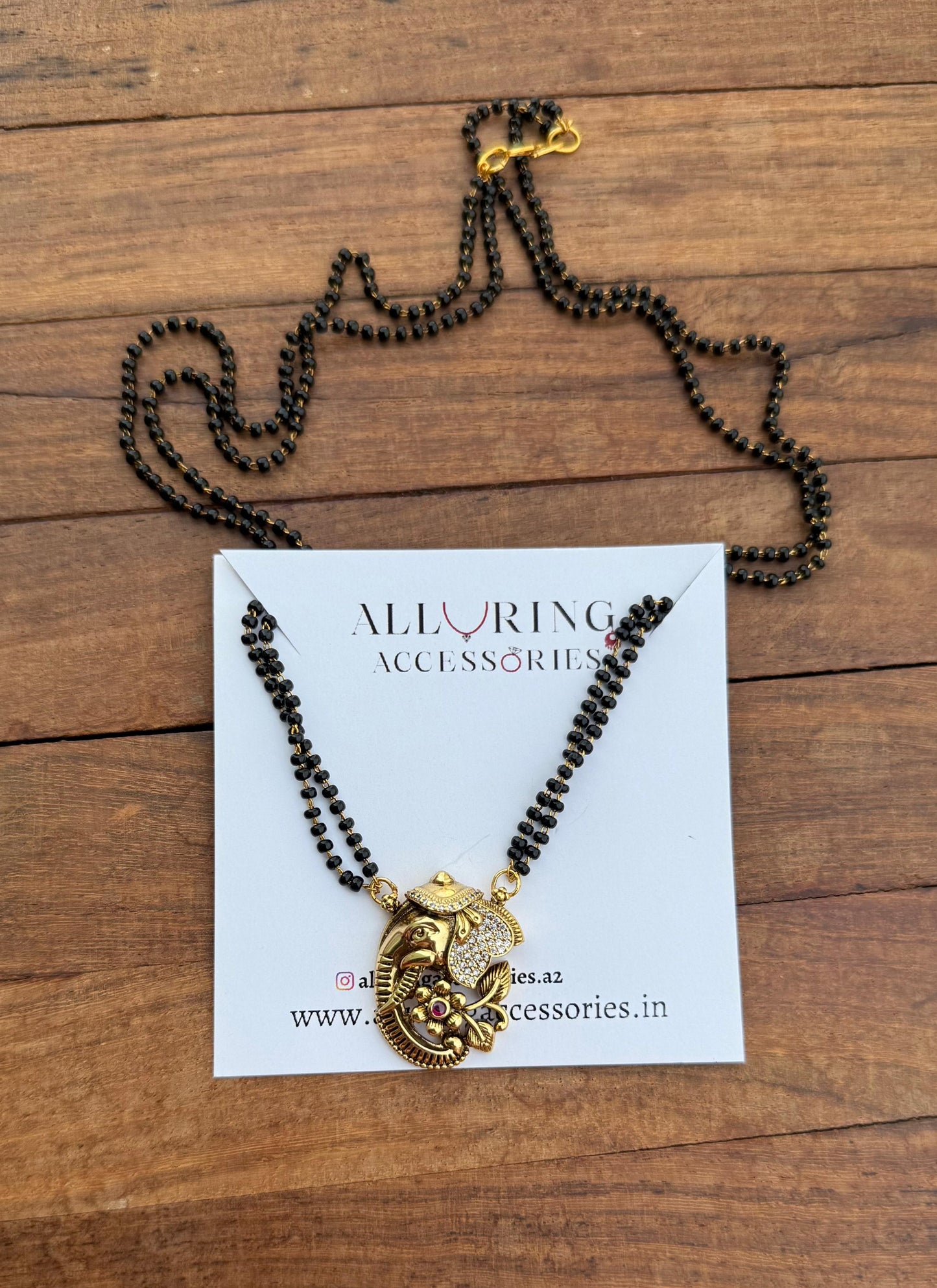 Ganesh antique locket with black beads