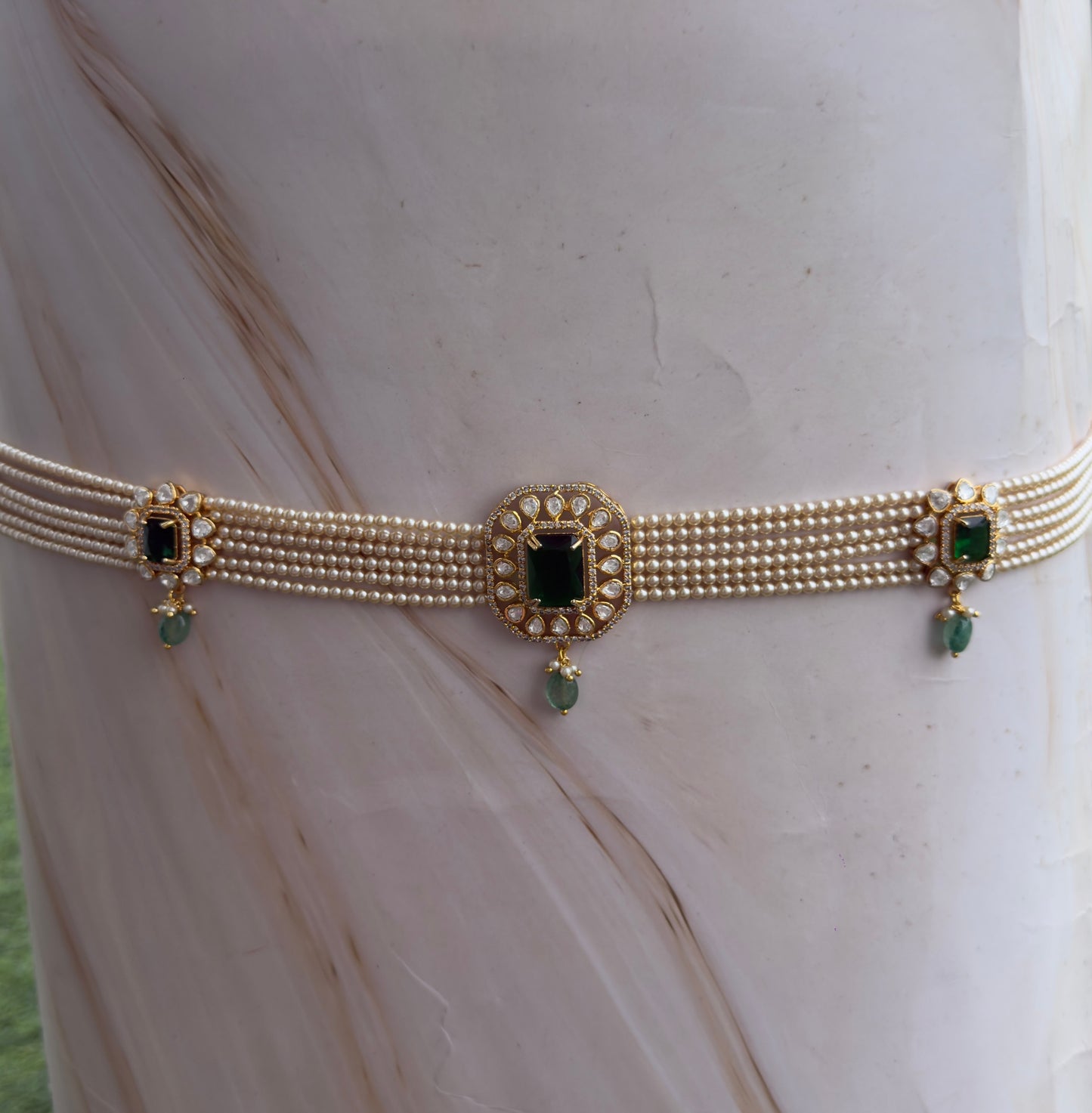 Six layered swaroski Pearl Moissanite Hipbelt