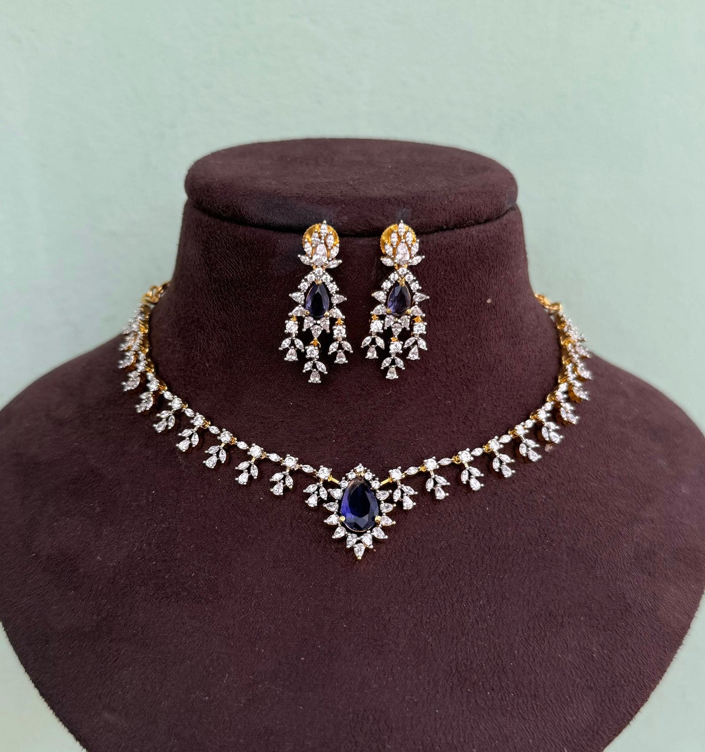 Diamond look purple stone stylish pearl necklace