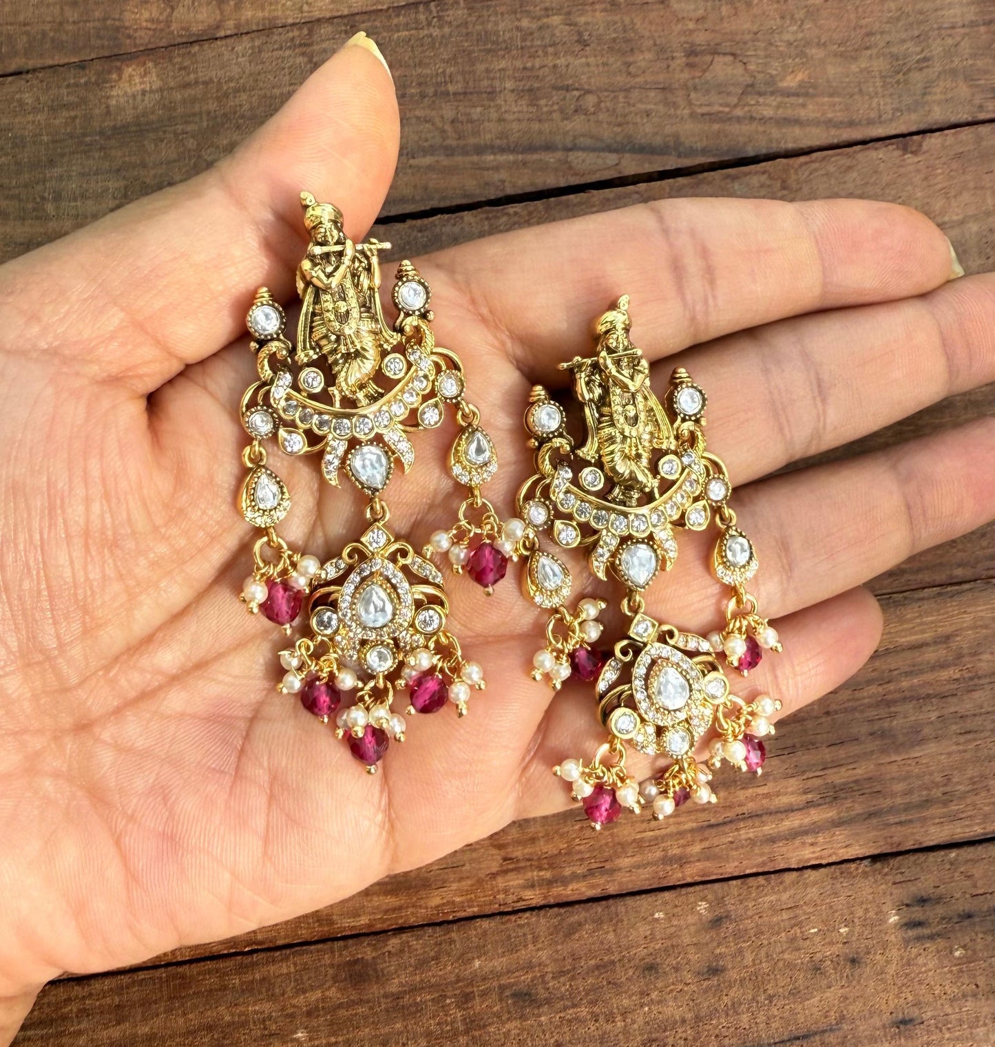 Radha krishna mossanite drop earrings