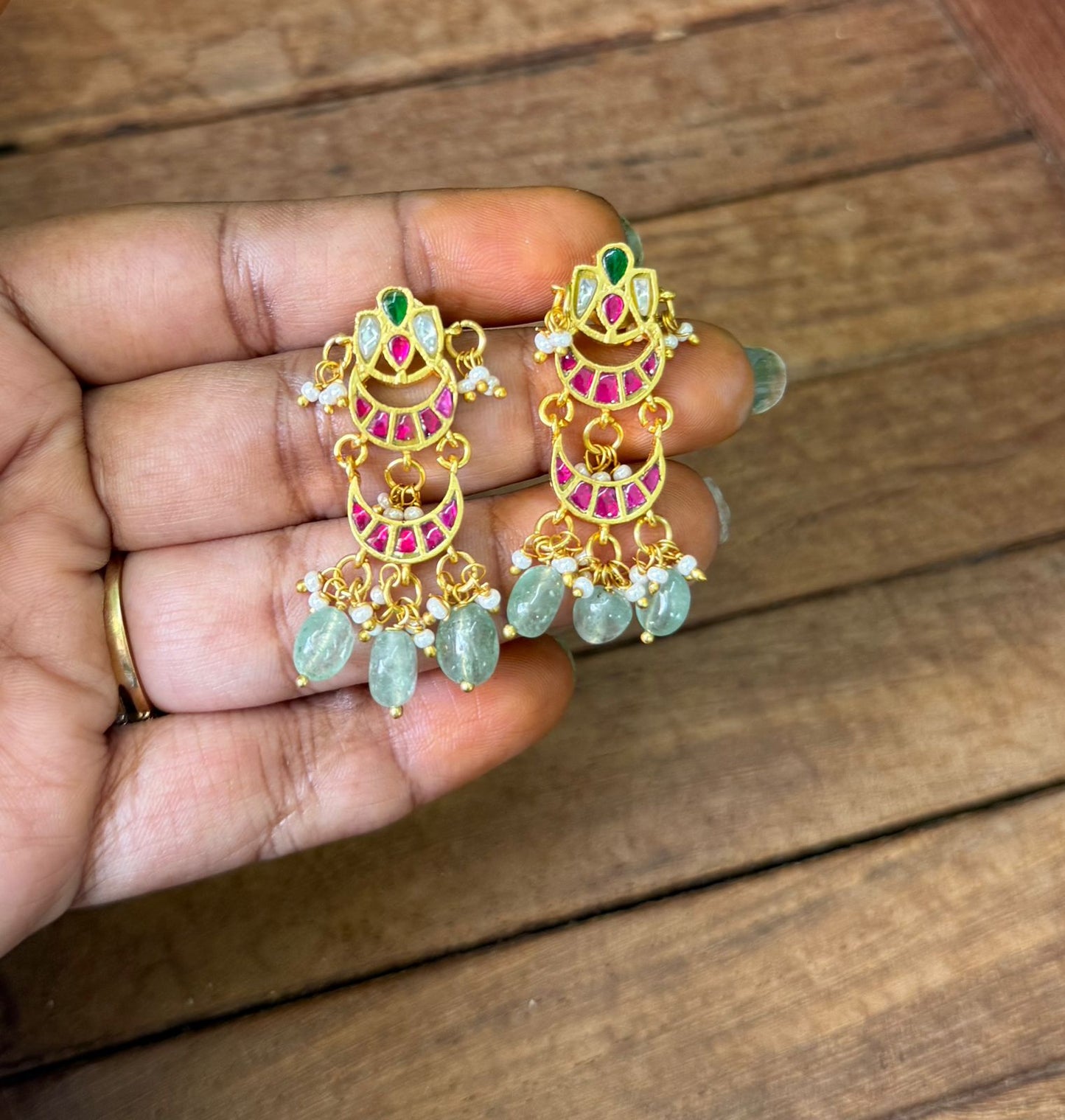 Two layered real kundan sale chandbalis